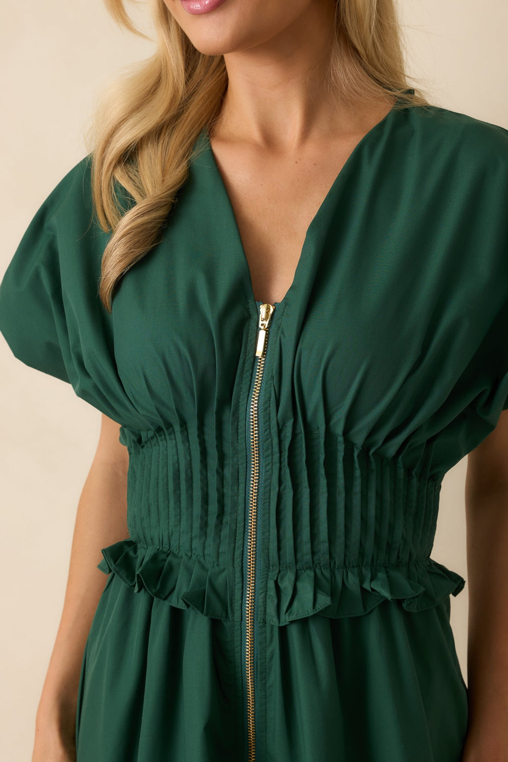 Let It Be Easy Green Smocked Waist Zip Maxi Dress