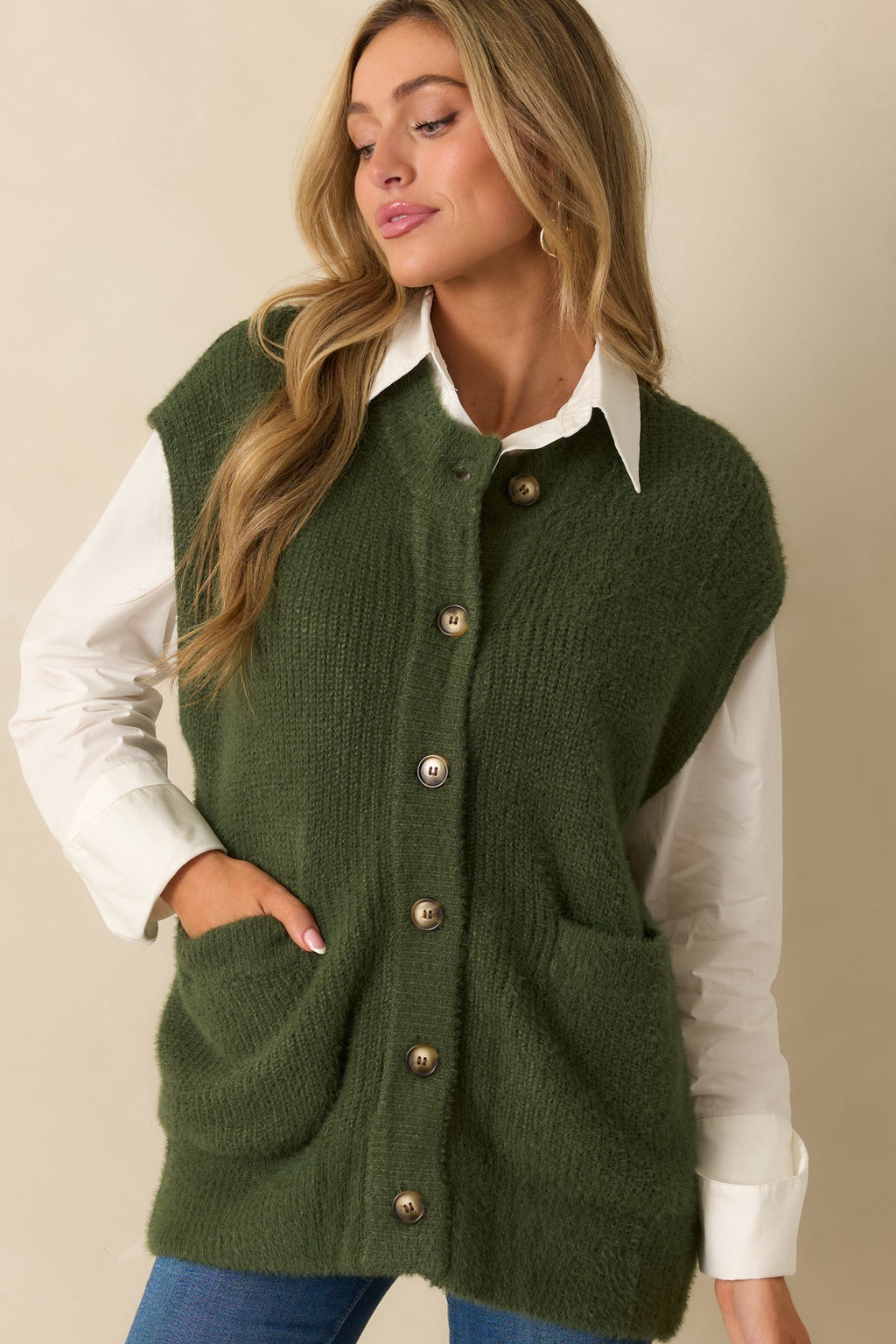 FRNCH Matcha Green Sleeveless Knit Cardigan