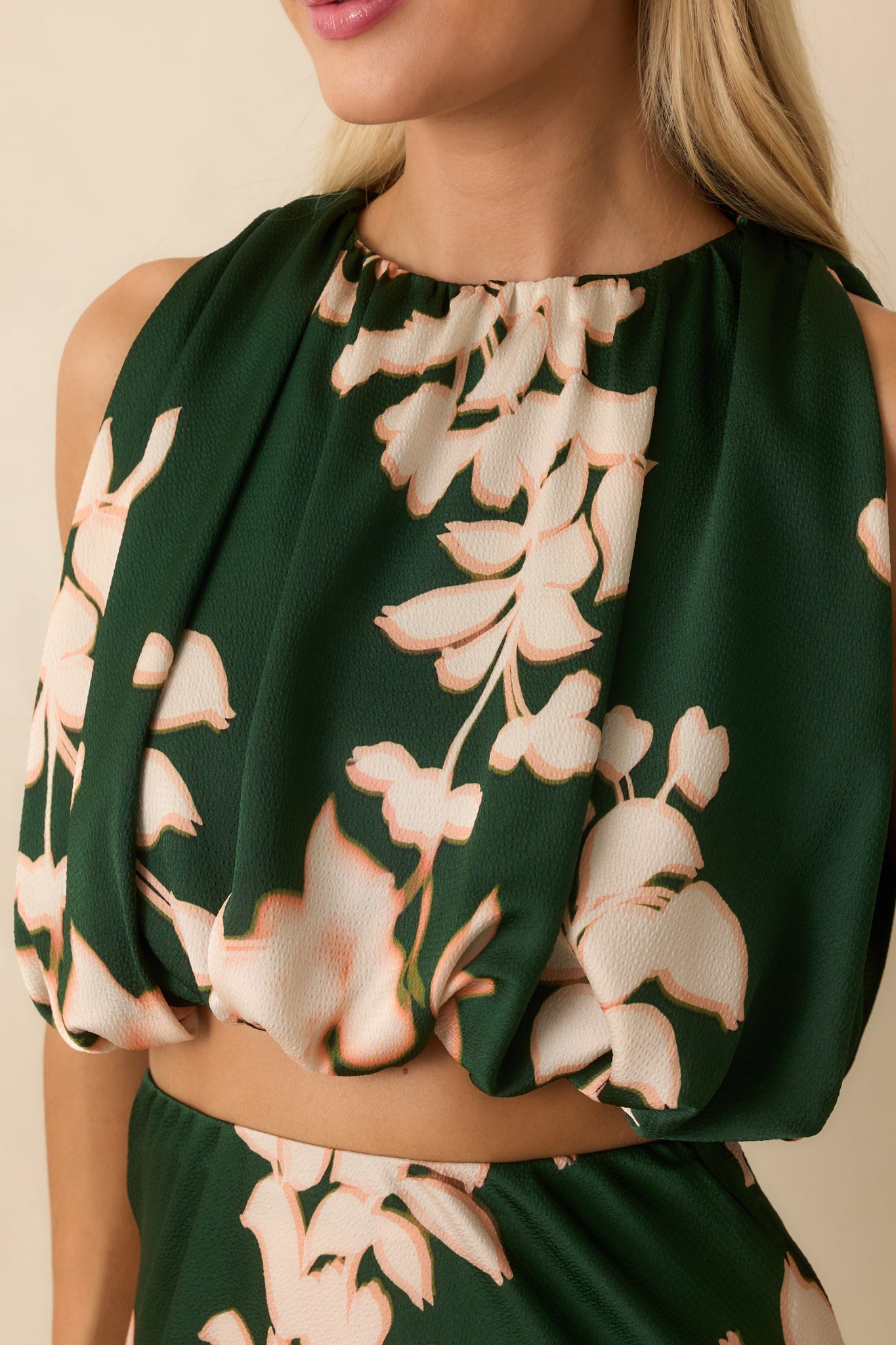 MINKPINK Vilma Green Floral Rouched Crop Top