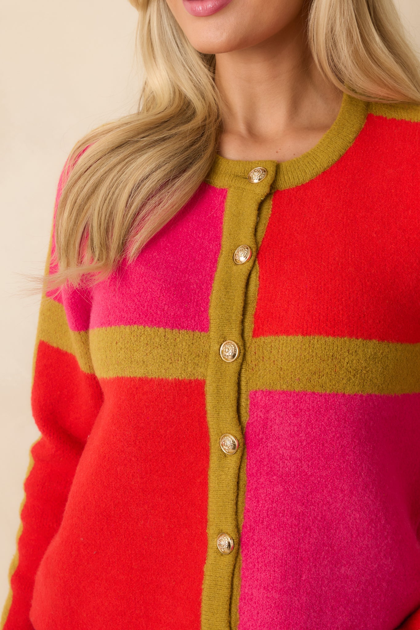 All About Now Pink and Red Knit Color Block Cardigan