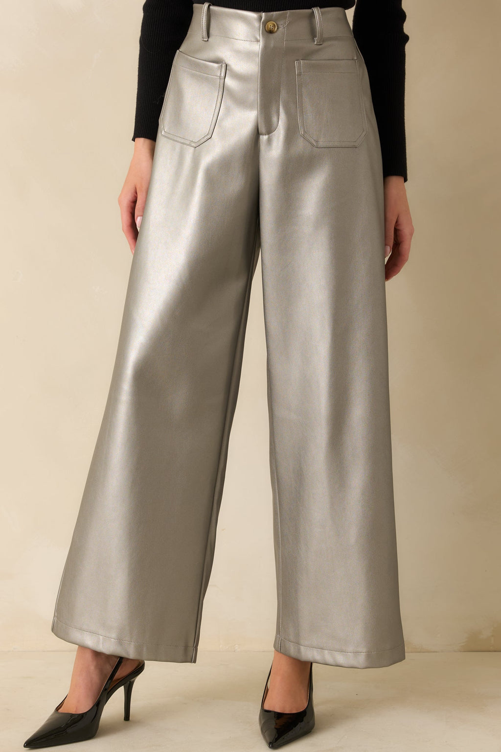 Catch You Later Metallic Grey Wide Leg Pants