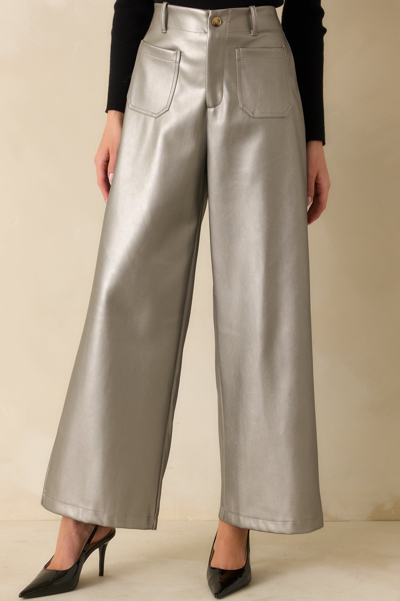 Catch You Later Metallic Grey Wide Leg Pants