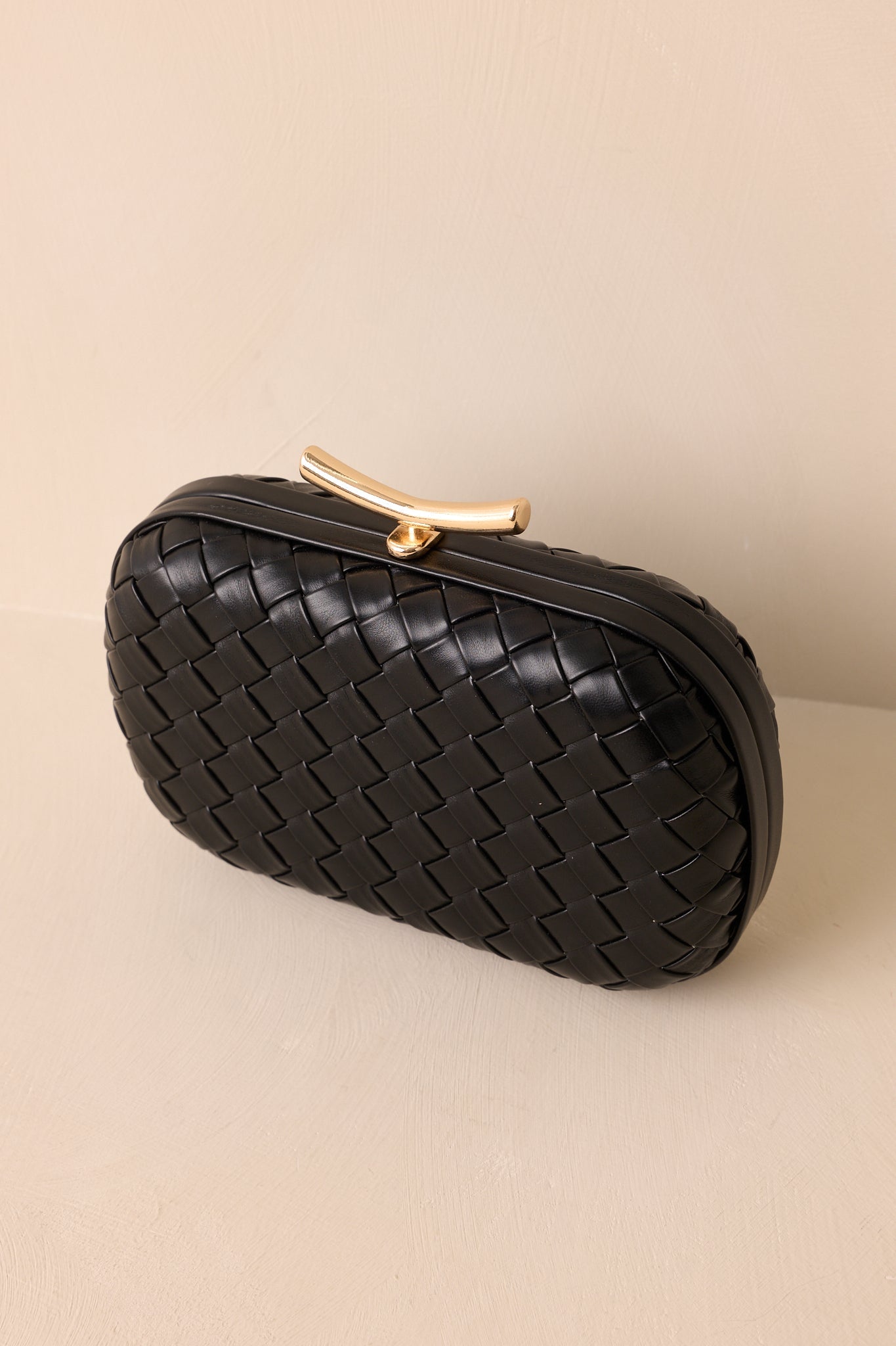 For Certain Black Woven Faux Leather Clutch Handbag