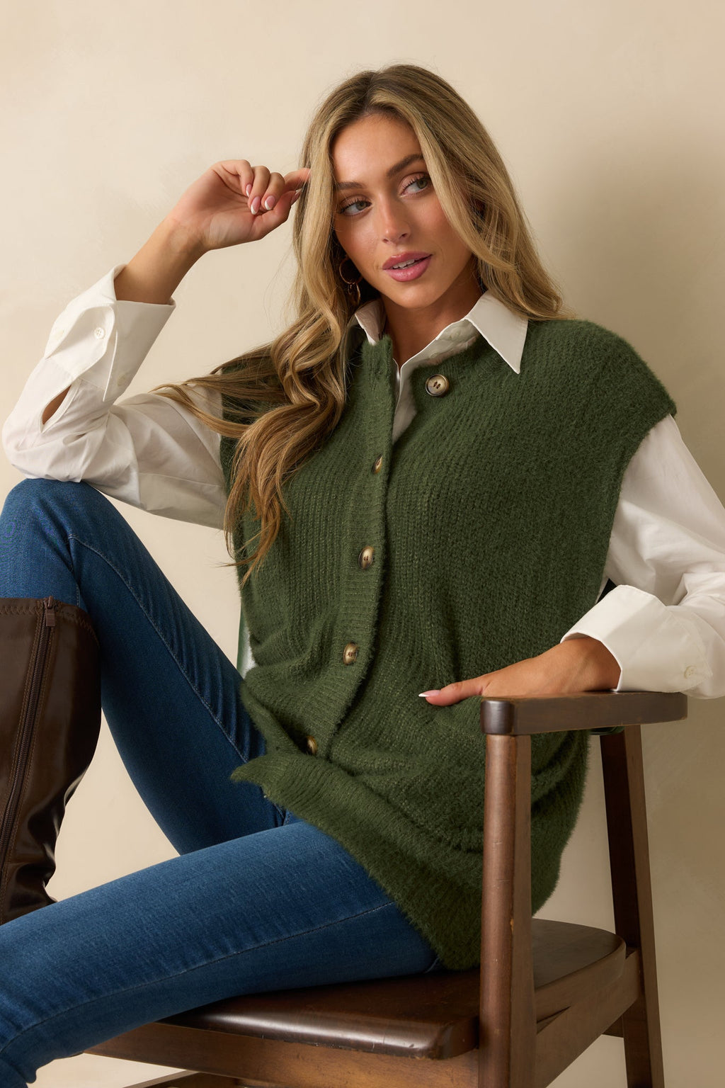 FRNCH Matcha Green Sleeveless Knit Cardigan