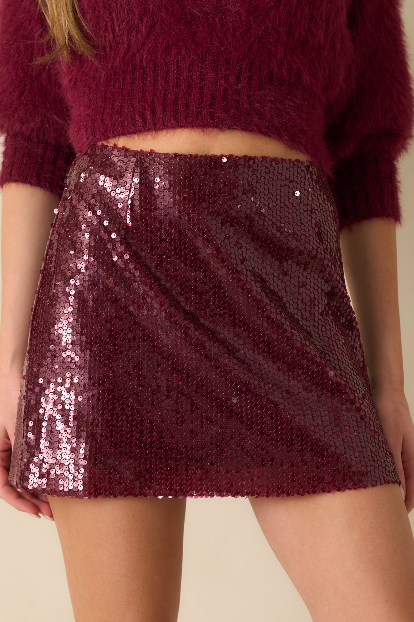 MINKPINK Agnes Wine Purple Sequin Mini Skirt
