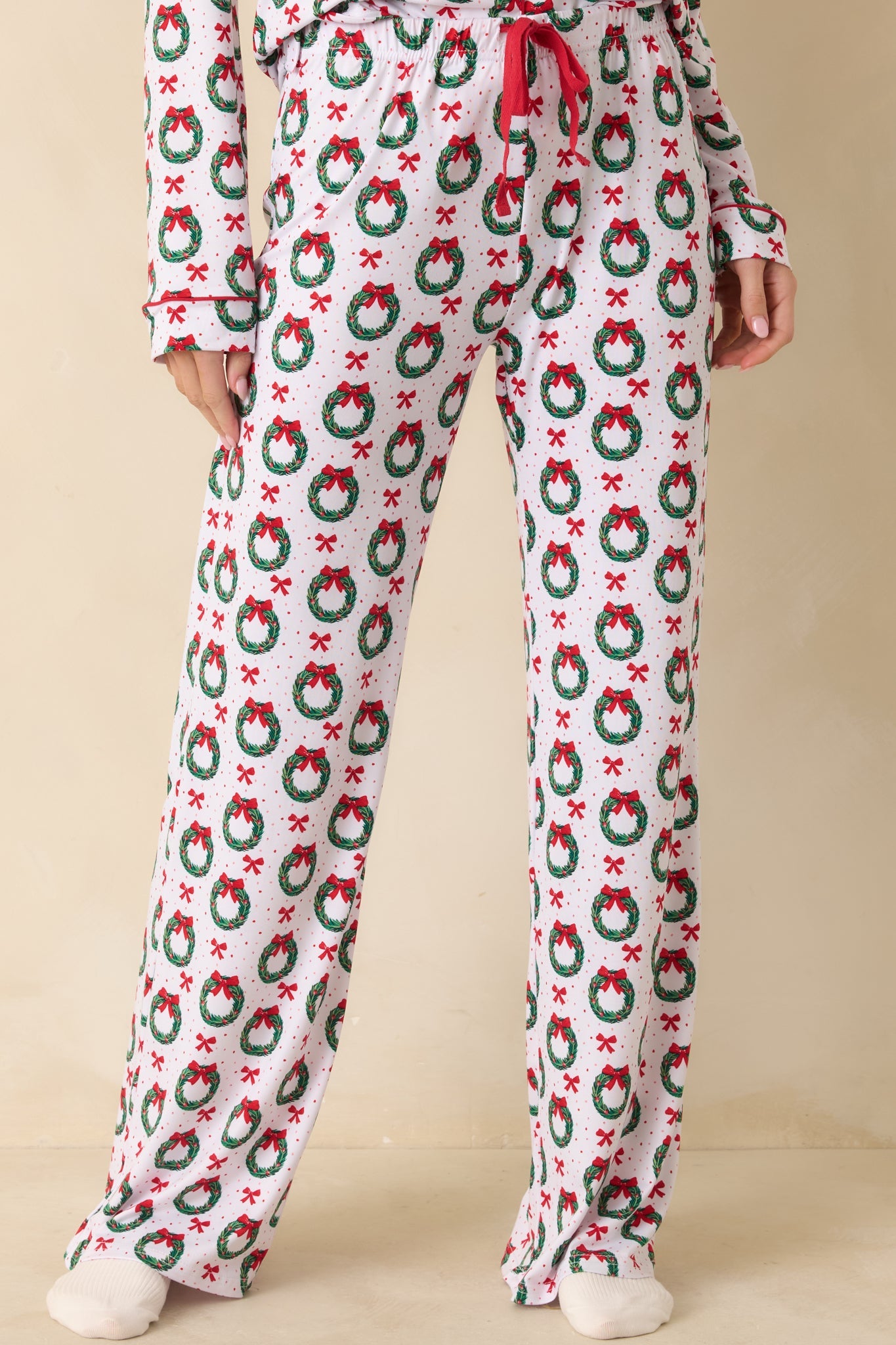 The Merriest Thing White Multi Wreath Pajama Pants