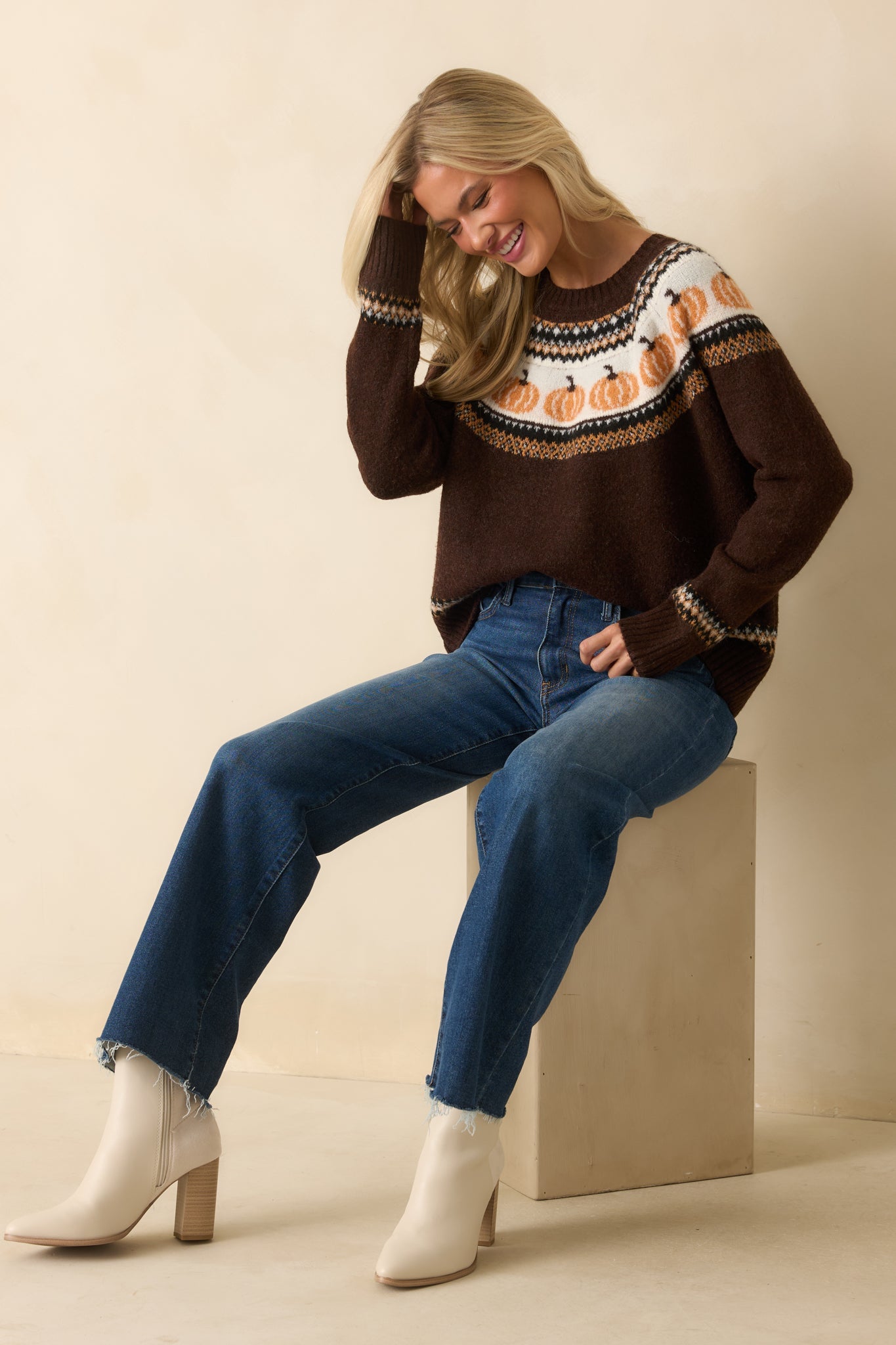 Gourd Times Ahead Dark Brown Knit Pumpkin Sweater