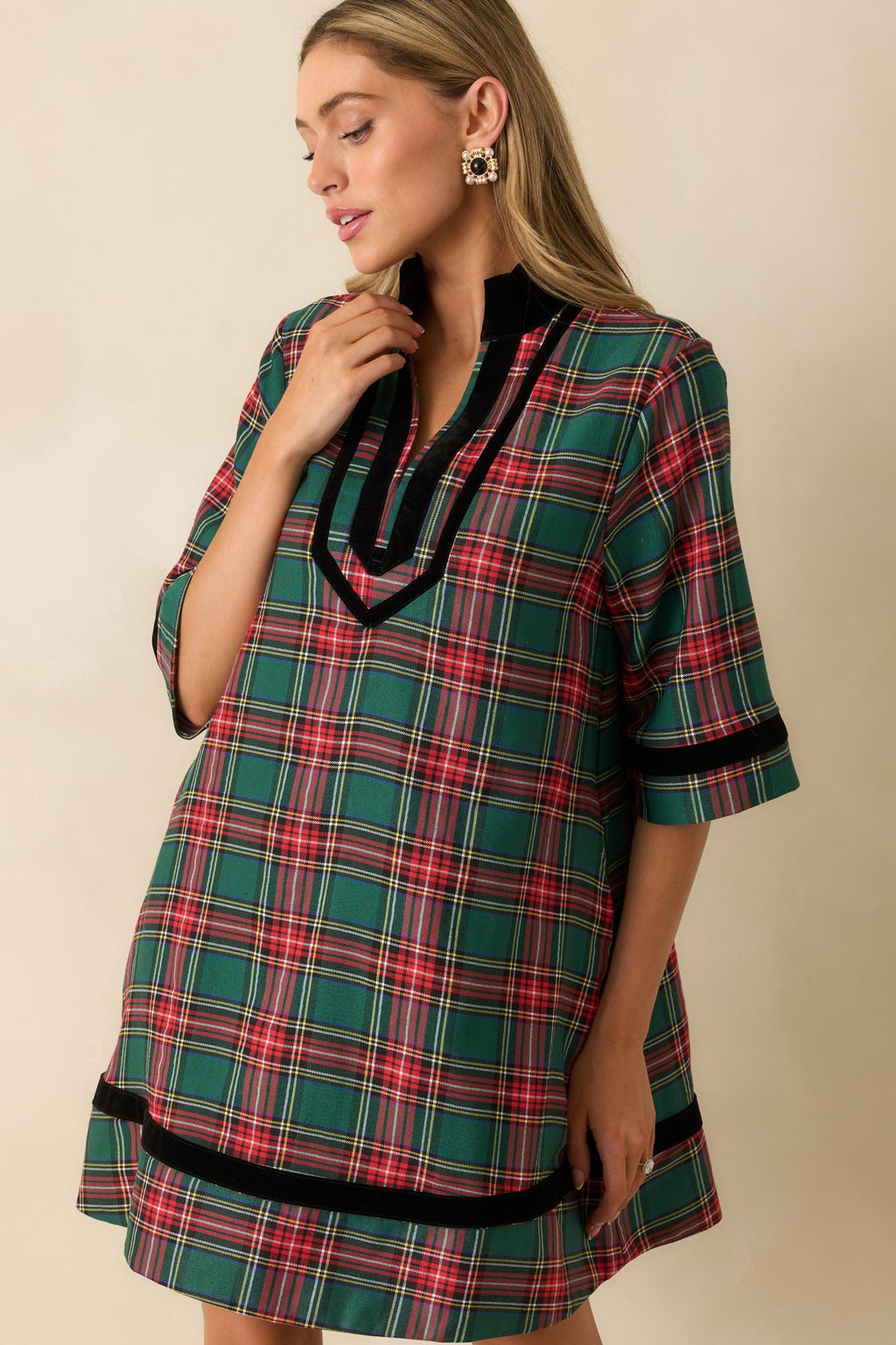 New Traditions Green Plaid Mini Dress