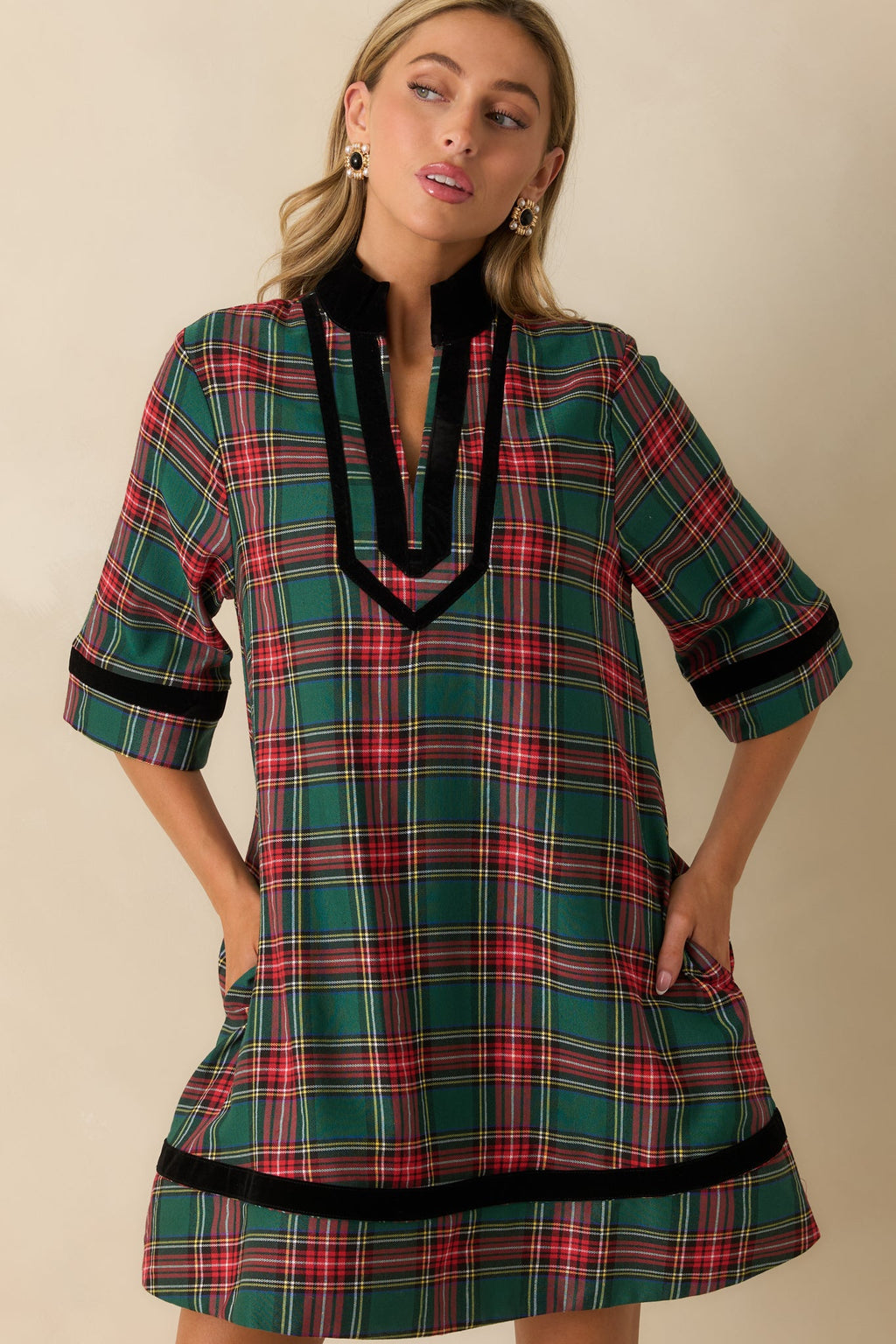New Traditions Green Plaid Mini Dress