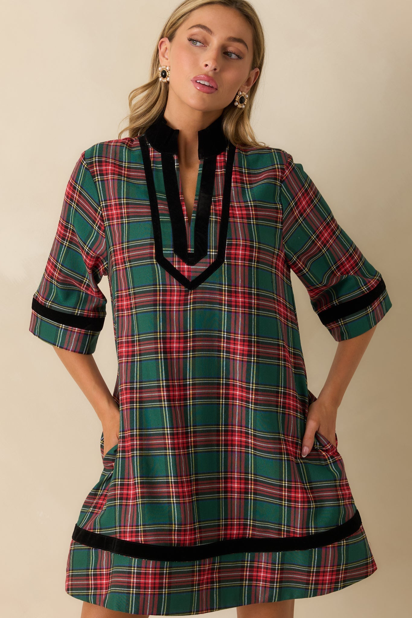 New Traditions Green Plaid Mini Dress