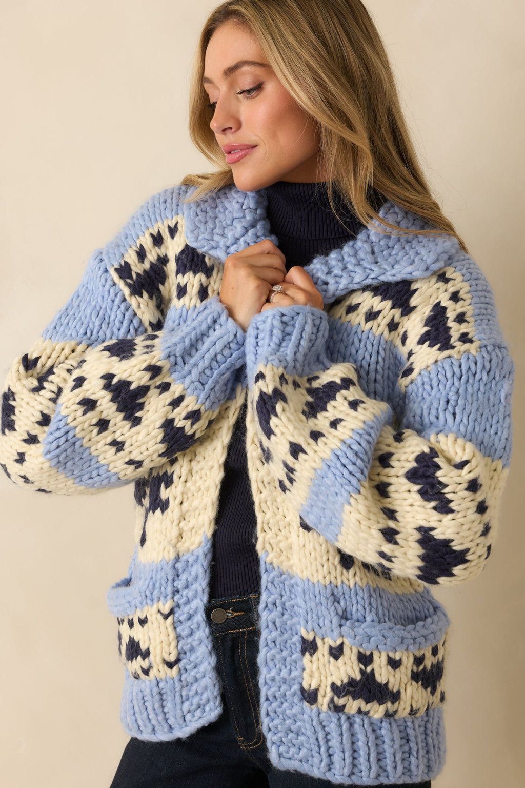 All Knit Together Blue Multi Chunky Knit Cardigan