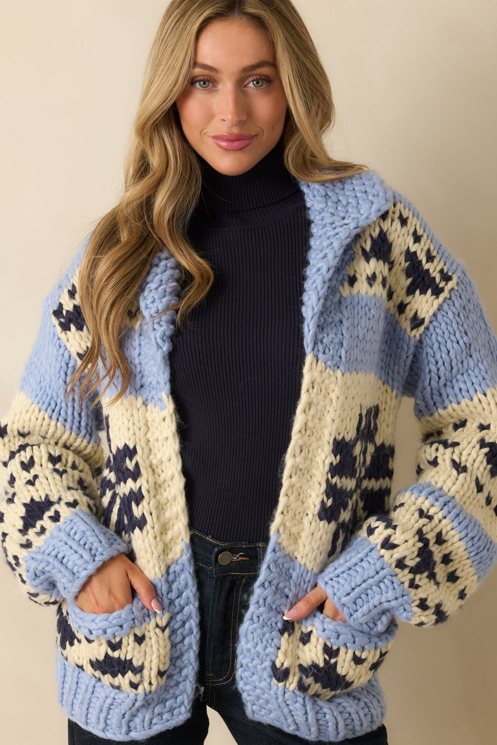 All Knit Together Blue Multi Chunky Knit Cardigan