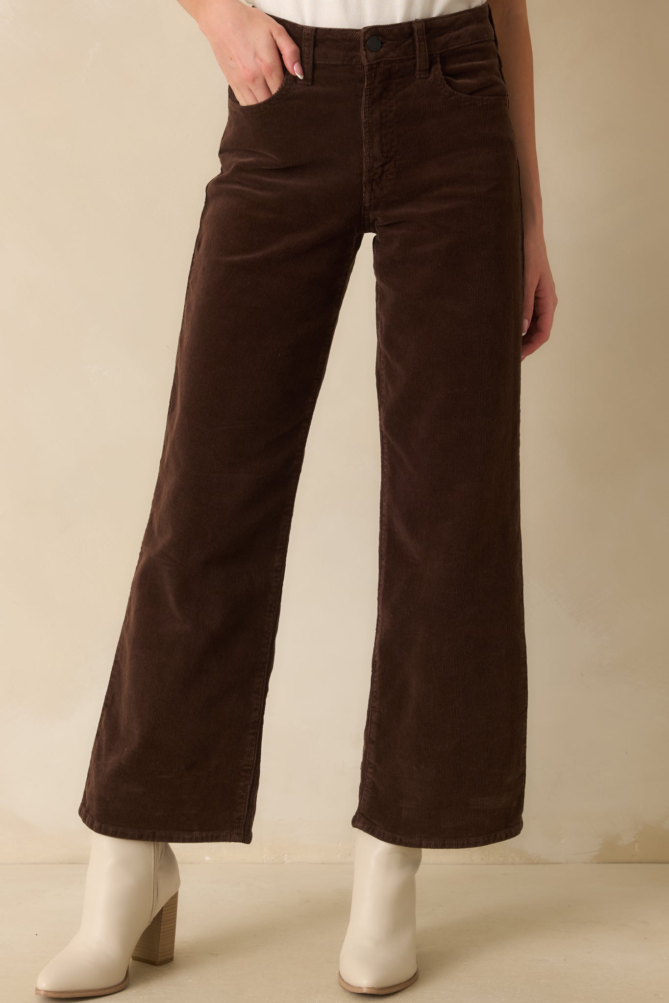 Meant To Be Here Dark Brown Corduroy Wide Leg Pants