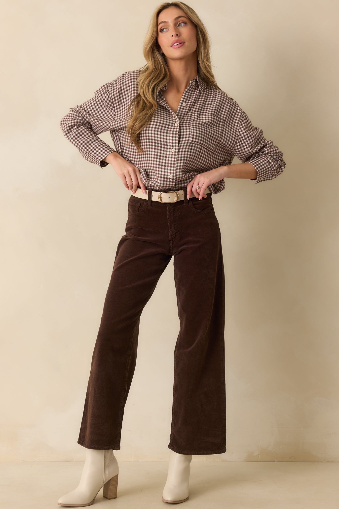 Meant To Be Here Dark Brown Corduroy Wide Leg Pants