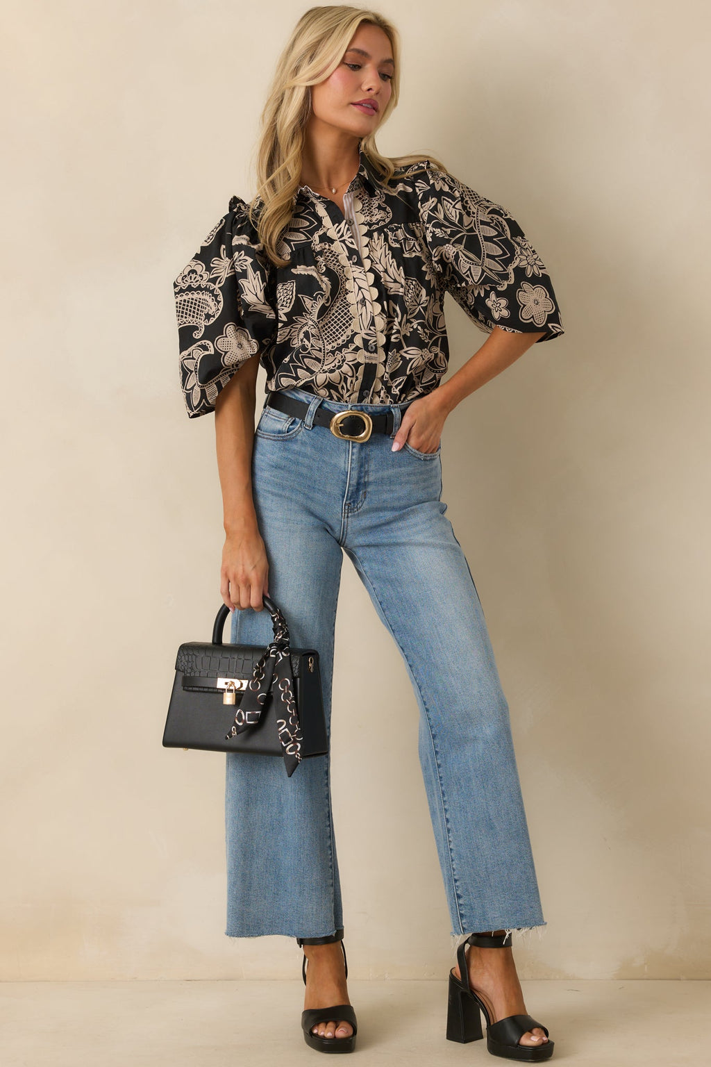 End Of Story Black Multi Paisley Floral Print Cotton Blouse