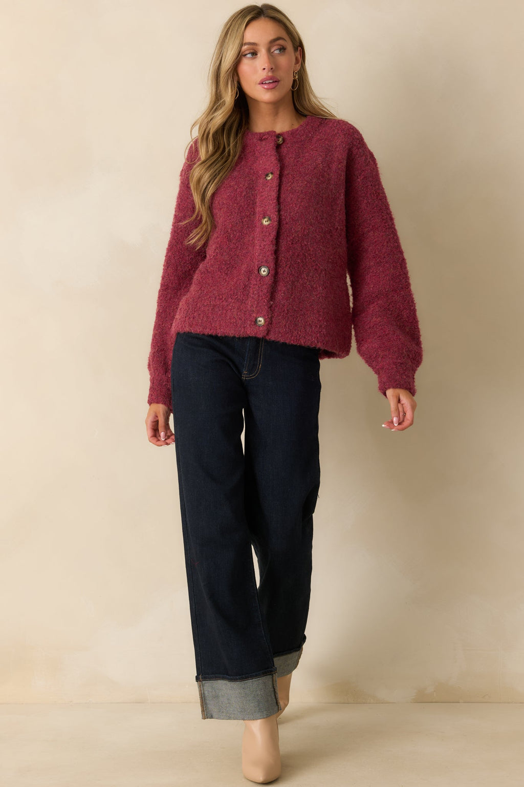 FRNCH Cranberry Knit Button-Up Selkirk Cardigan