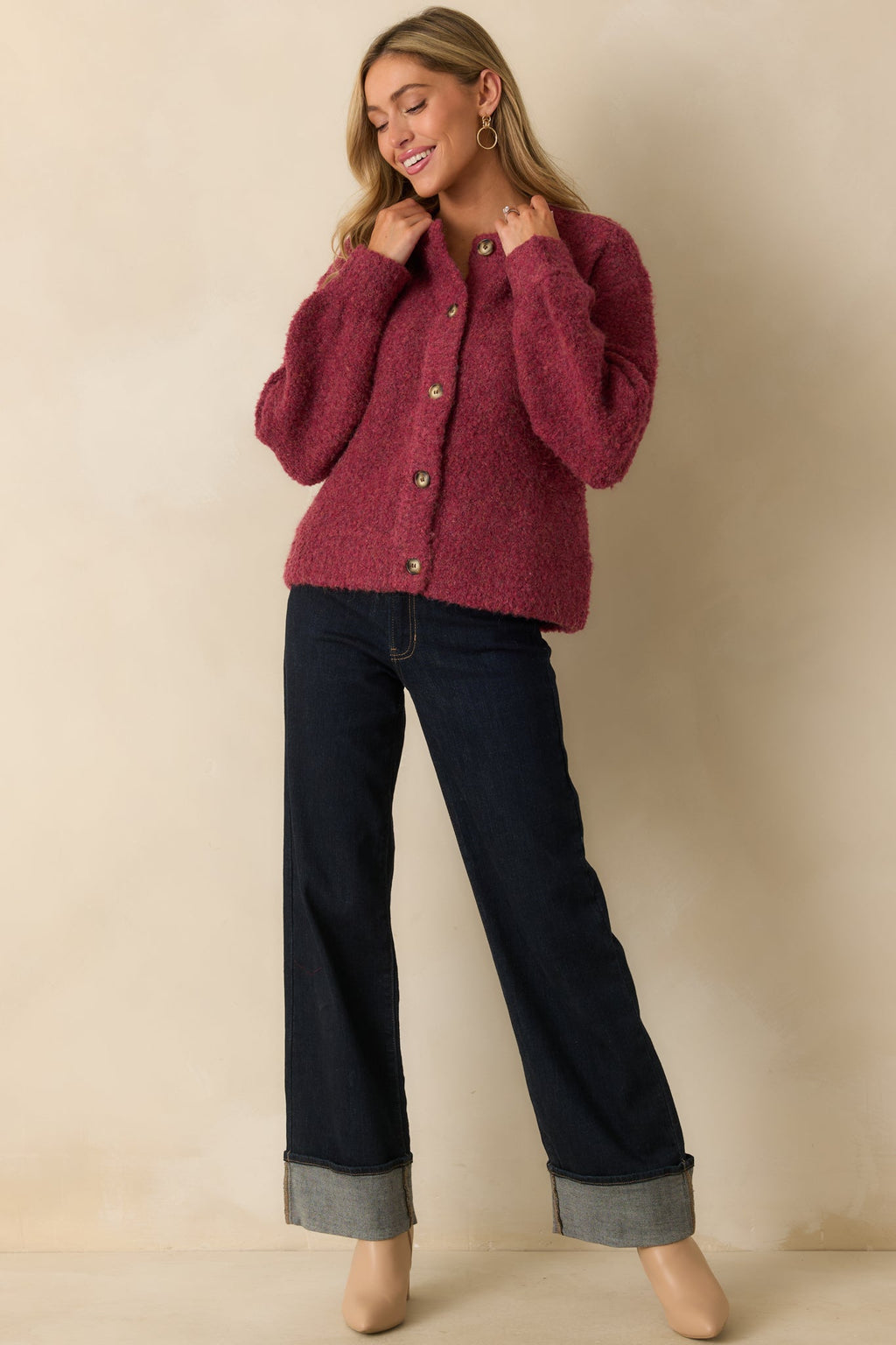 FRNCH Cranberry Knit Button-Up Selkirk Cardigan