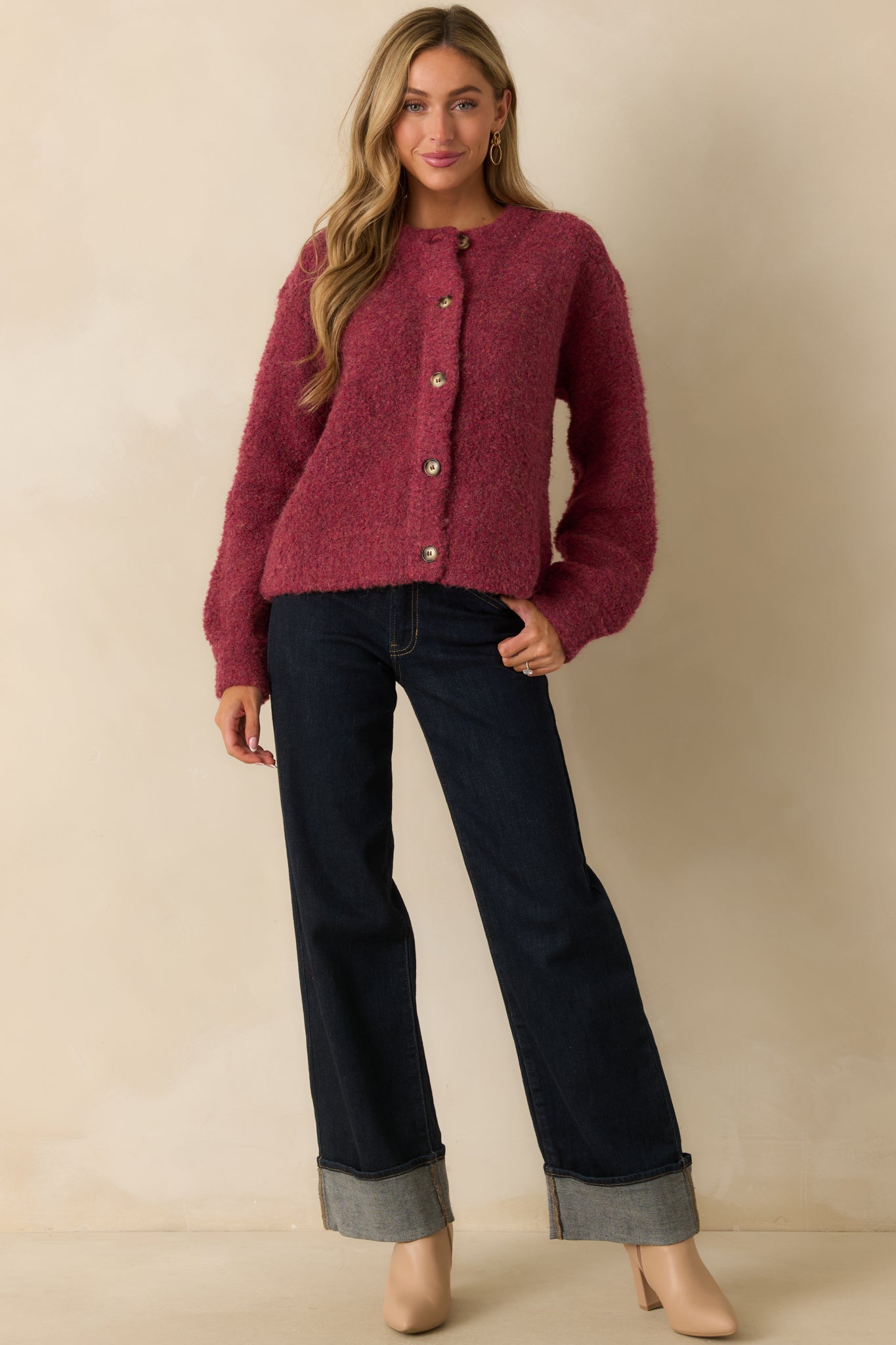 FRNCH Cranberry Knit Button-Up Selkirk Cardigan