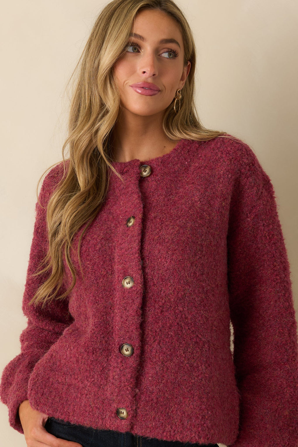 FRNCH Cranberry Knit Button-Up Selkirk Cardigan