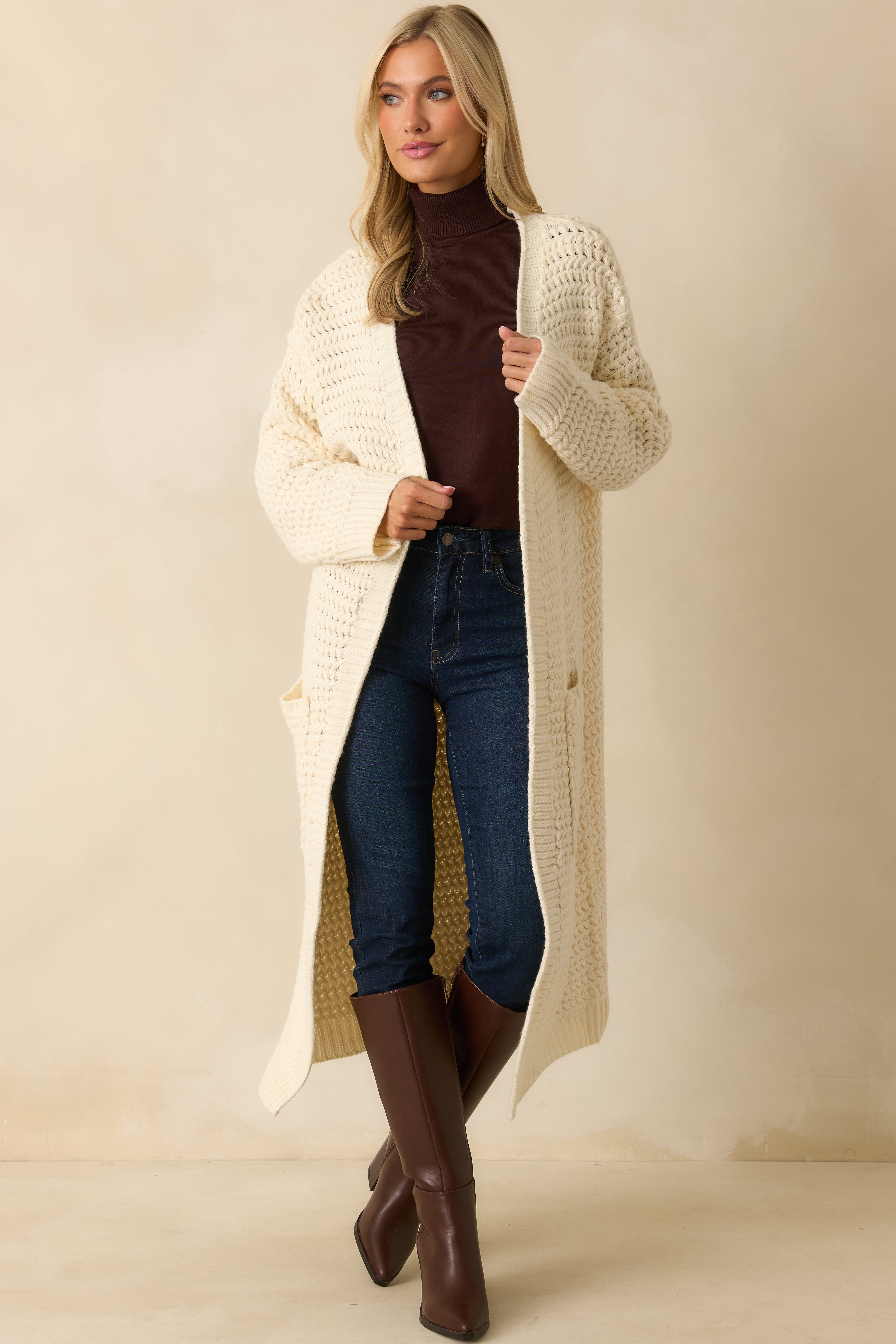Made For More Cream Knit Duster Cardigan