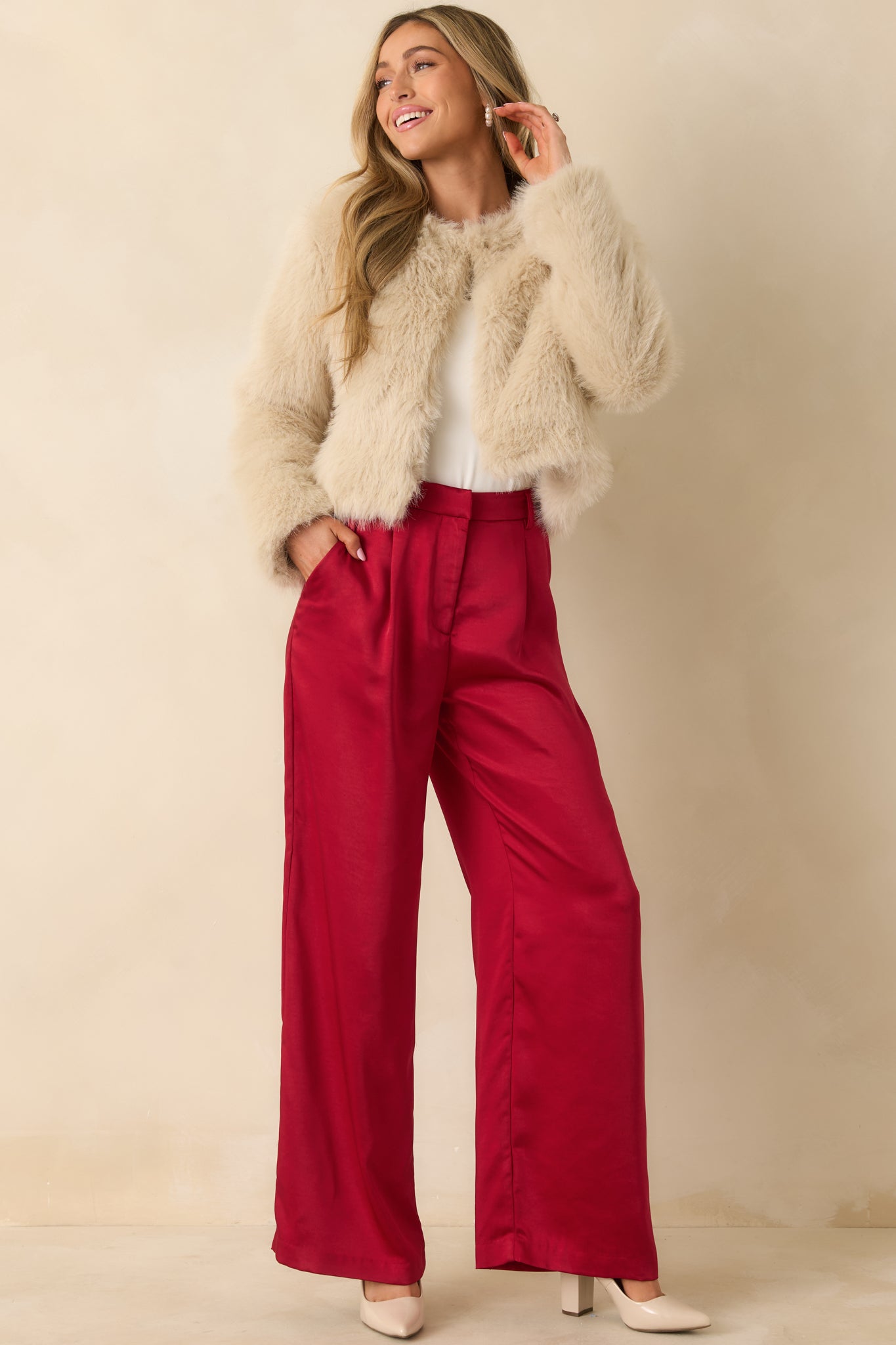 The Luxe Life Cream Faux Fur Cropped Jacket