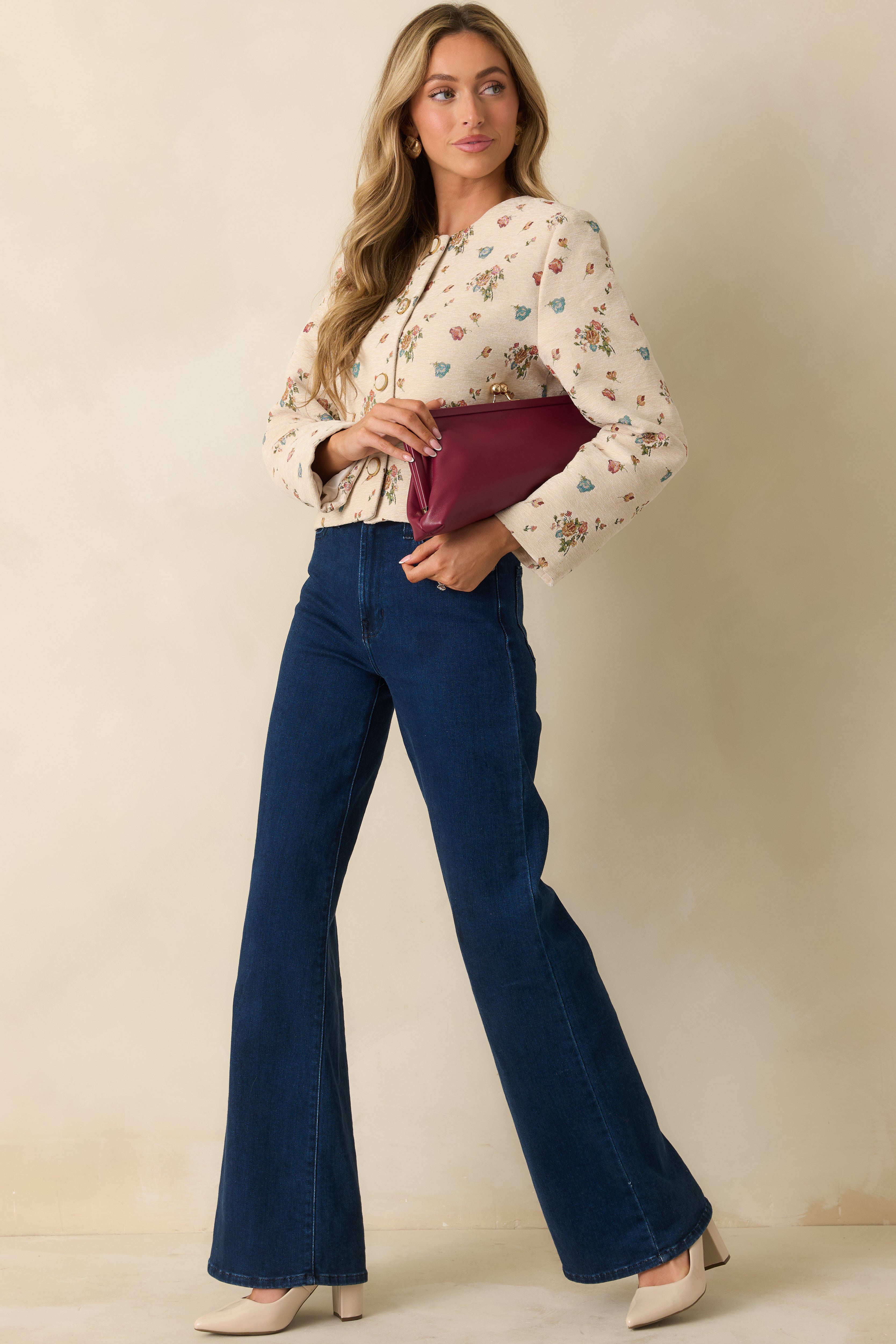 Just My Bouquet Cream Multi Floral Tapestry Button Front Jacket