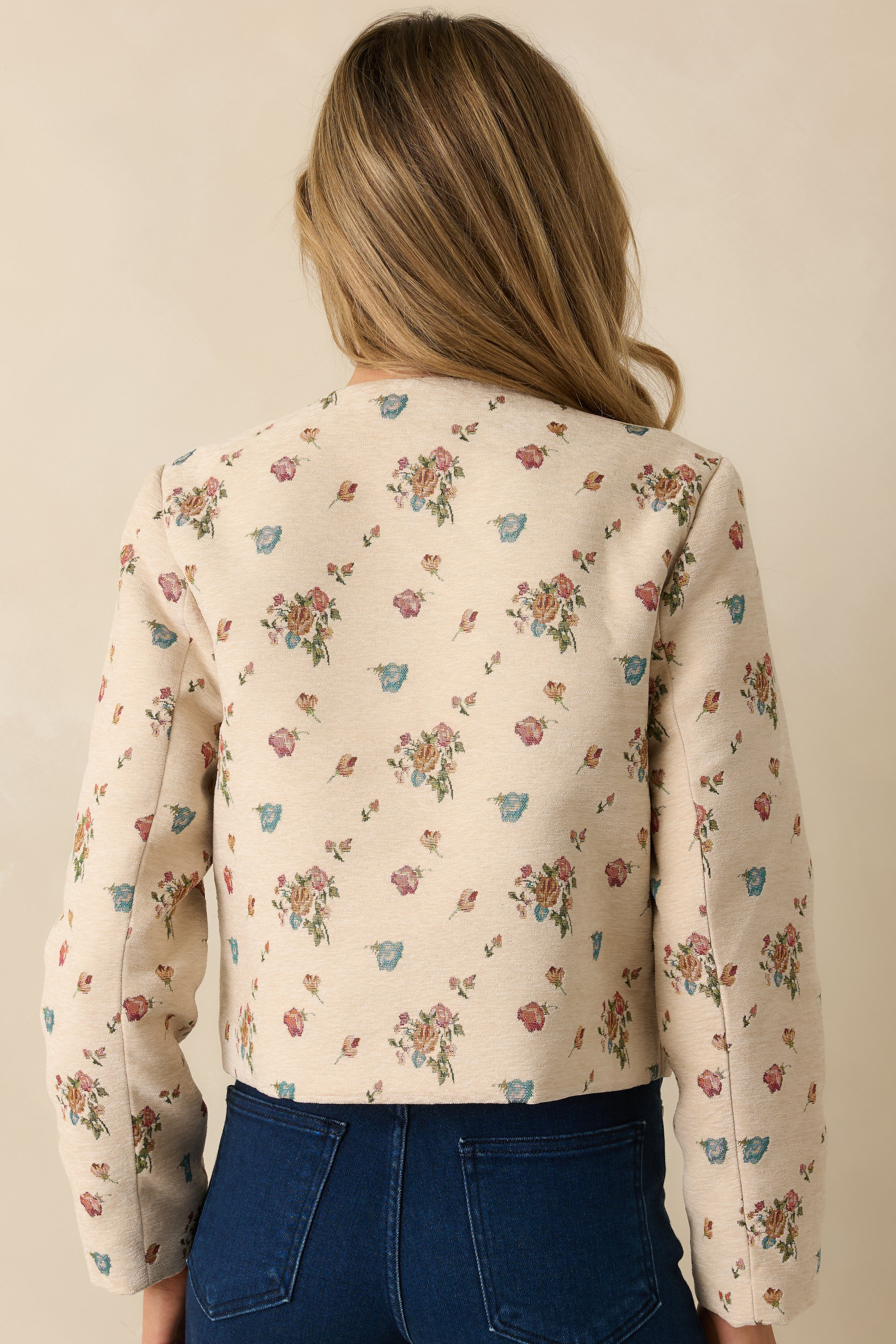 Just My Bouquet Cream Multi Floral Tapestry Button Front Jacket