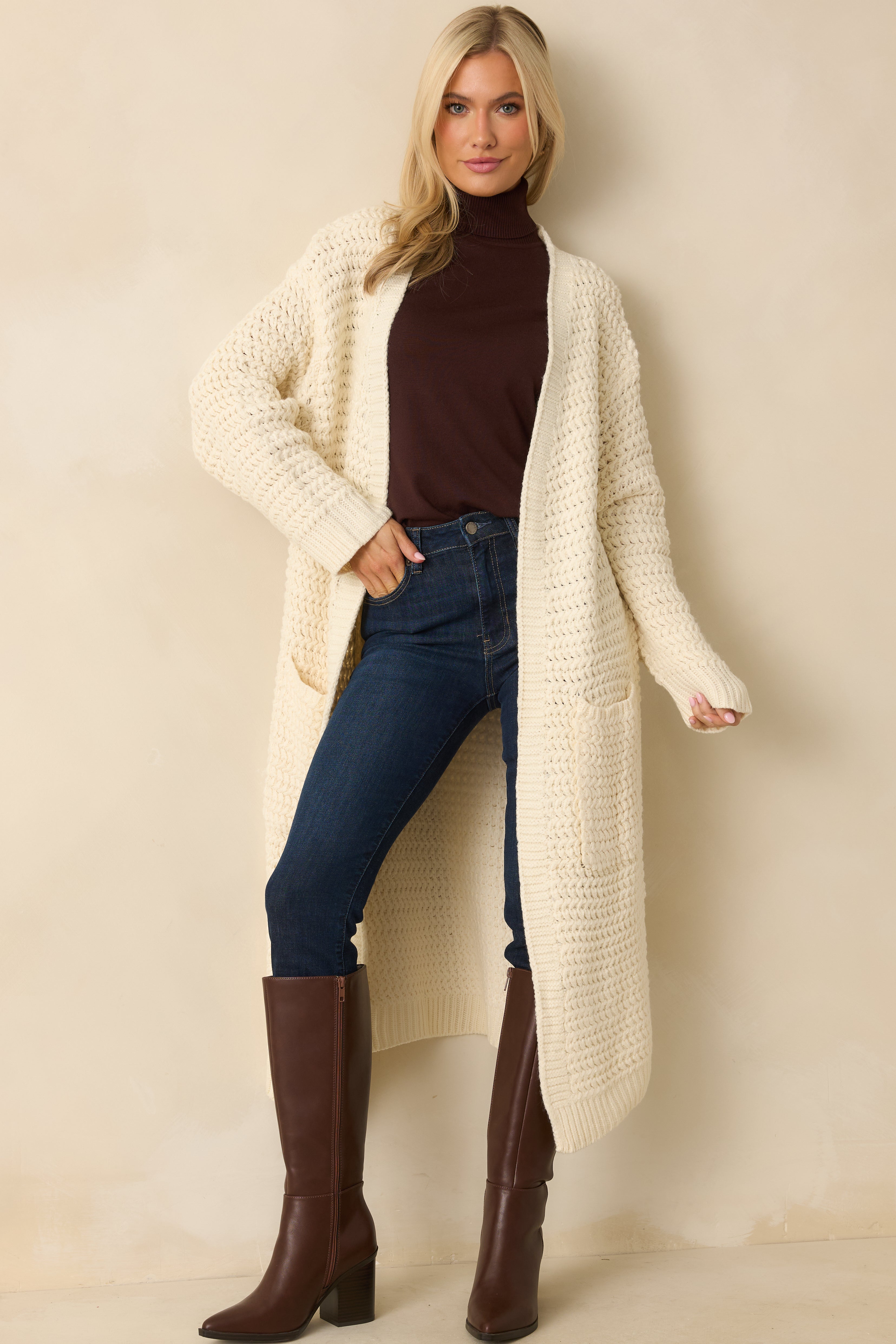 Made For More Cream Knit Duster Cardigan