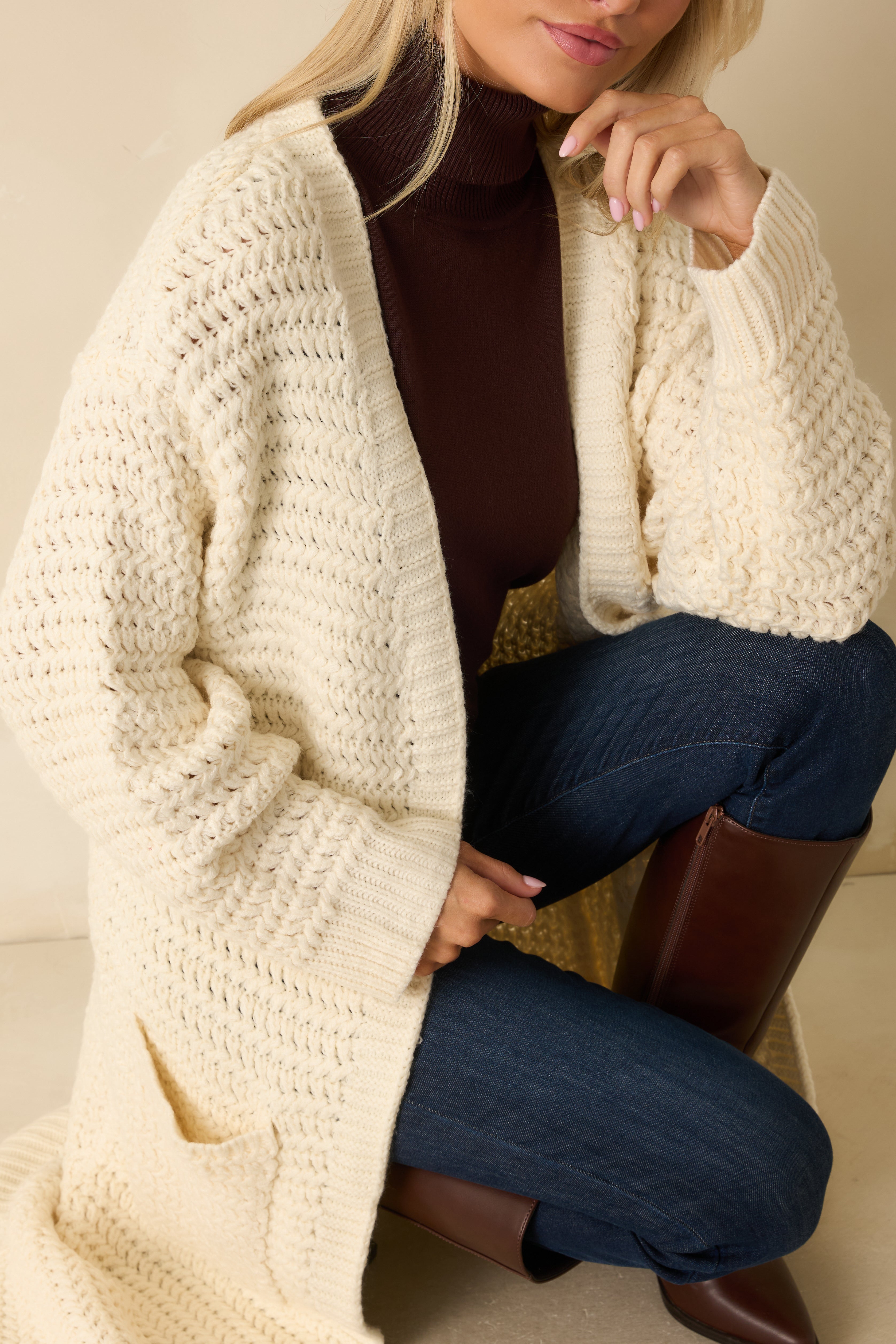 Made For More Cream Knit Duster Cardigan