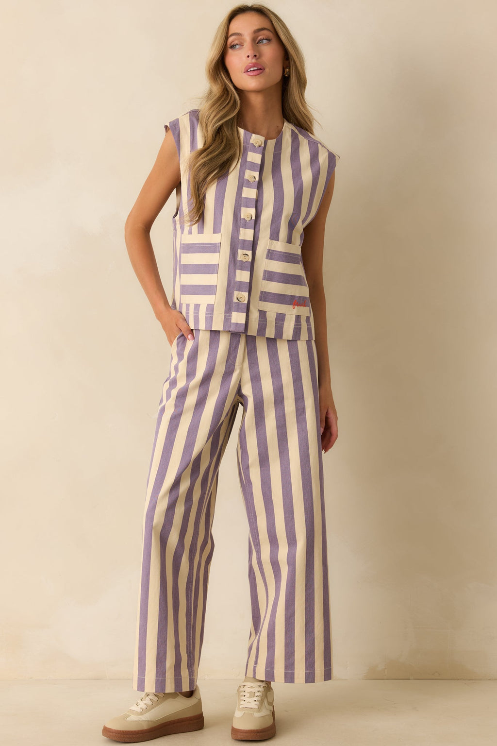 FRNCH Lilac Striped Button Up Sagan Vest