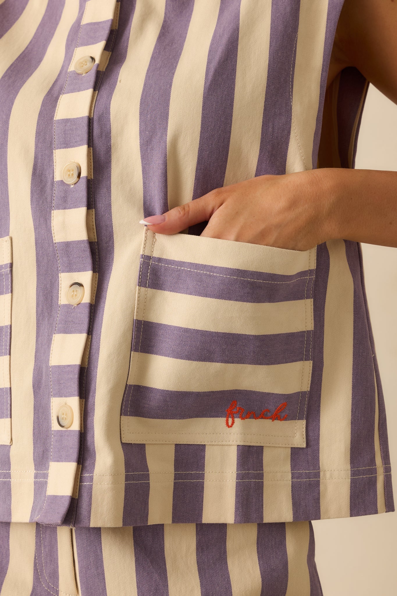 FRNCH Lilac Striped Button Up Sagan Vest