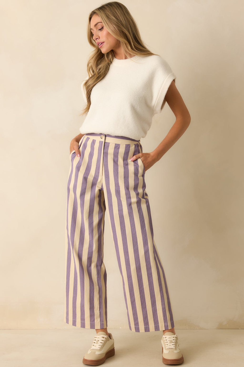 FRNCH Lilac Striped Wide Leg Austen Pants