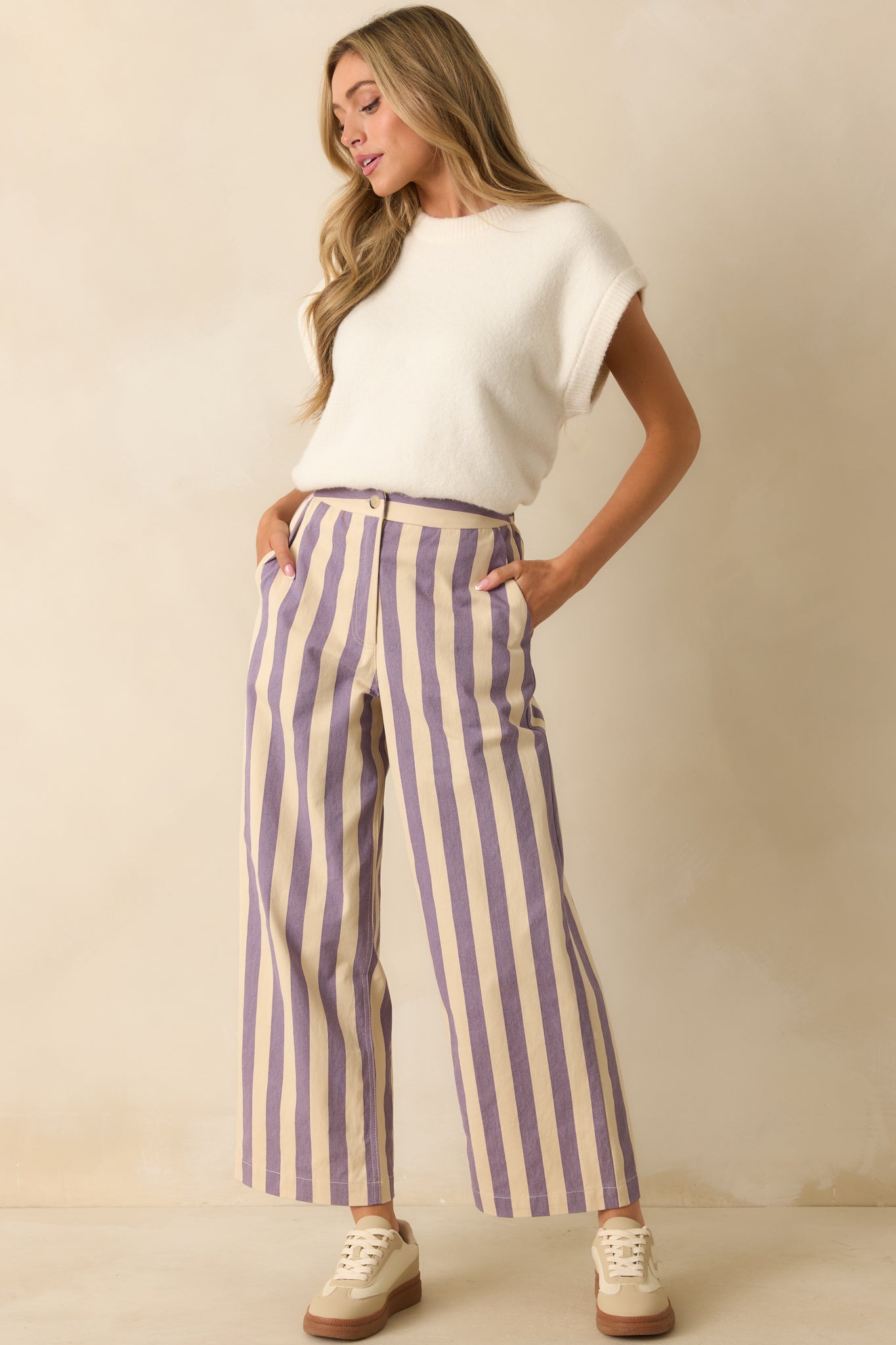 FRNCH Lilac Striped Wide Leg Austen Pants