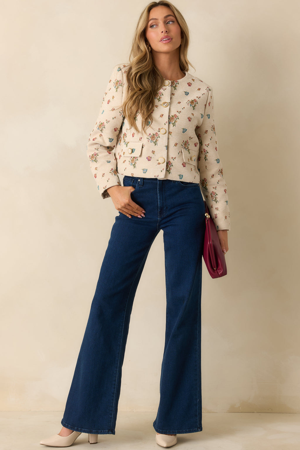 Just My Bouquet Cream Multi Floral Tapestry Button Front Jacket