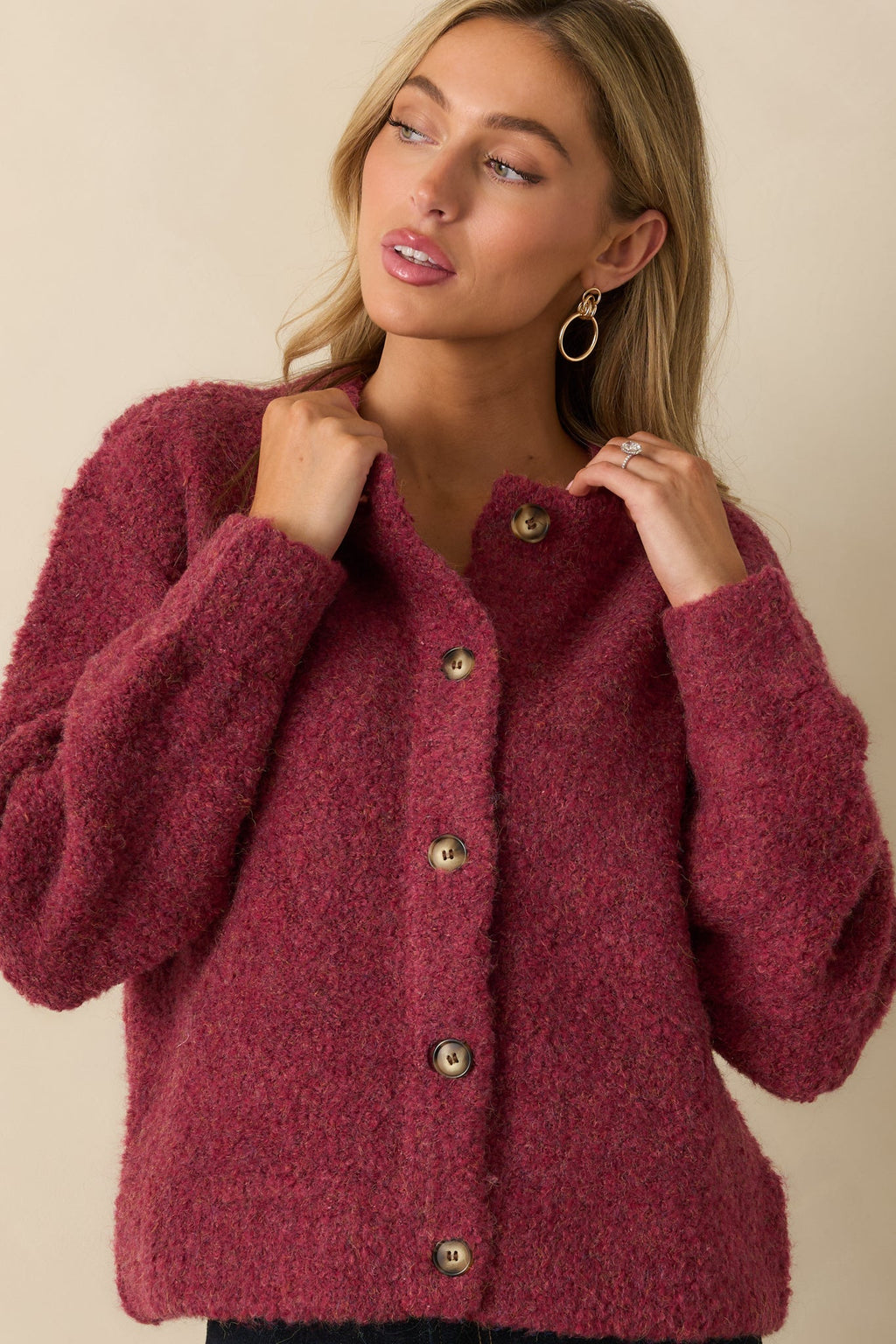 FRNCH Cranberry Knit Button-Up Selkirk Cardigan