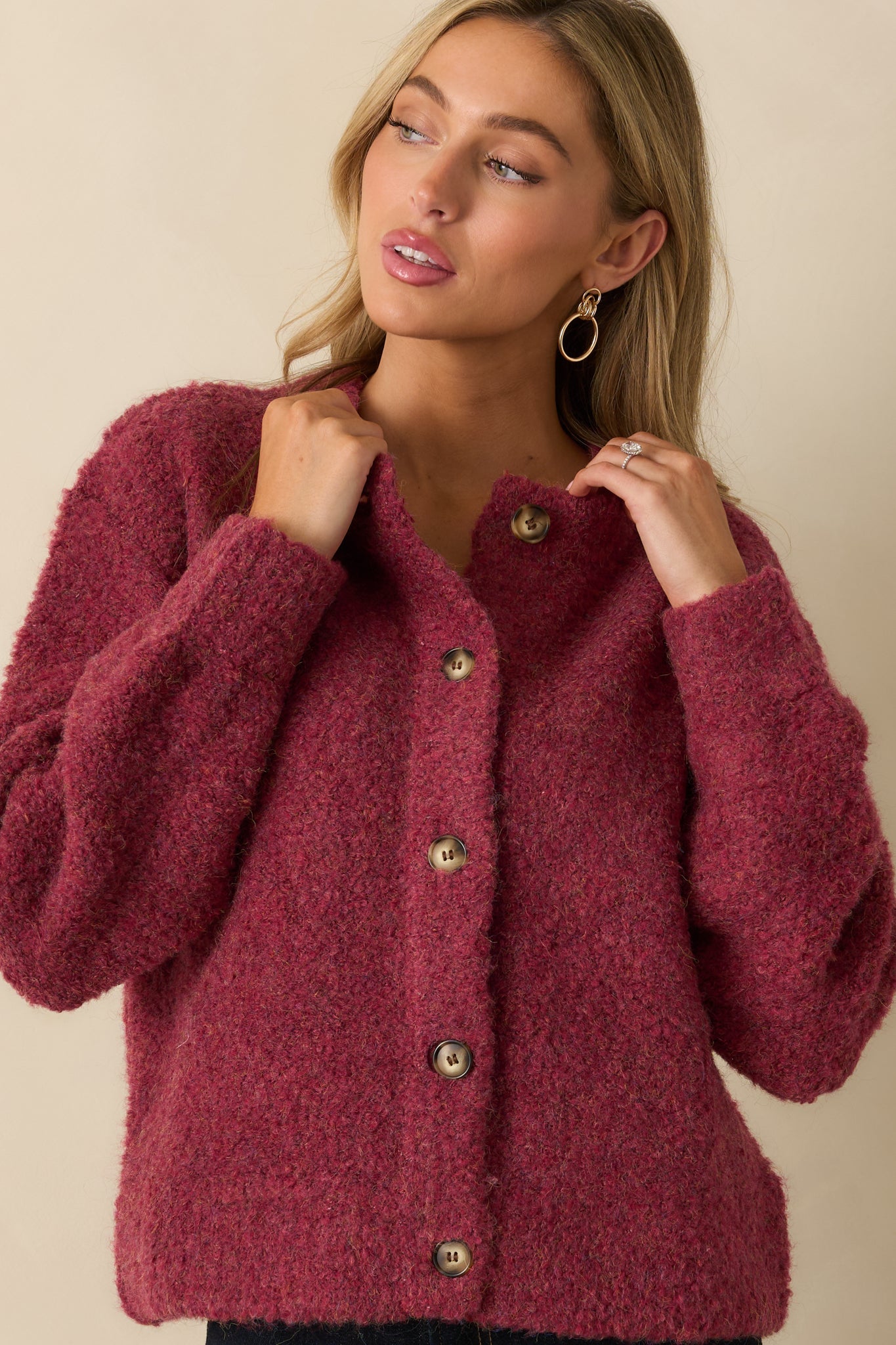 FRNCH Cranberry Knit Button-Up Selkirk Cardigan