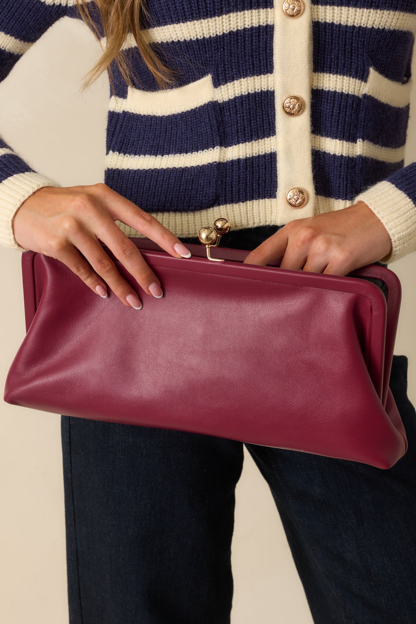 In Case You Missed It Burgundy Faux Leather Clutch Handbag
