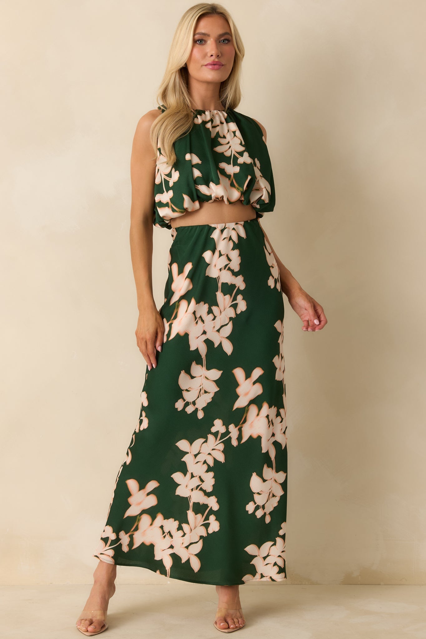 MINKPINK Vilma Green Floral Rouched Crop Top