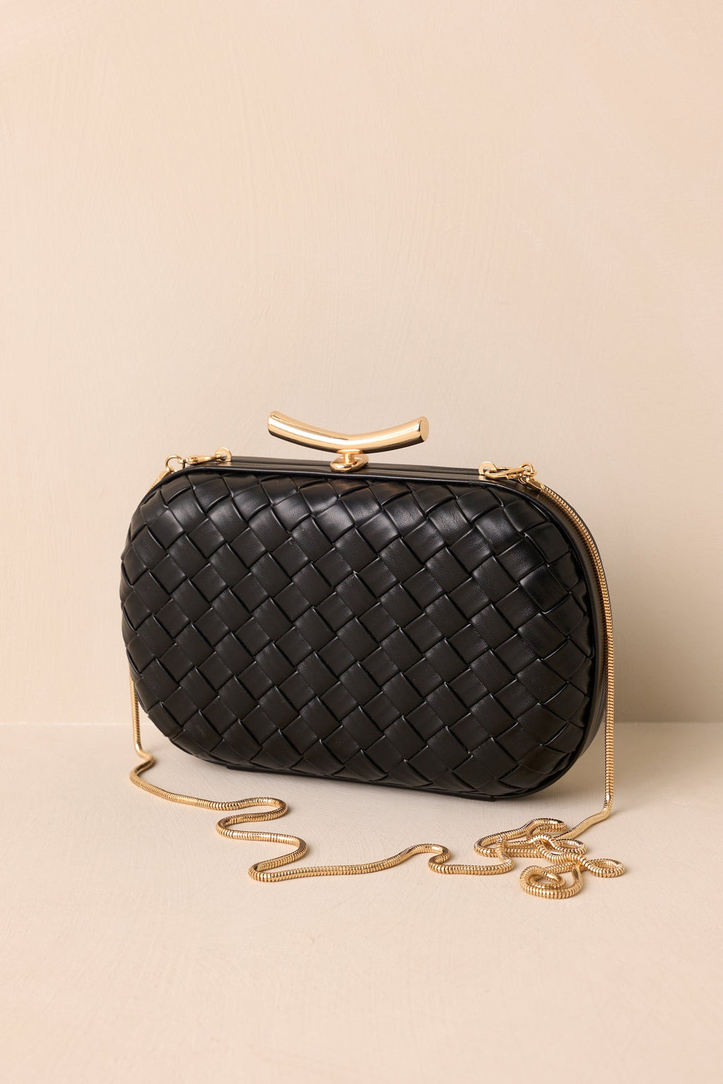 For Certain Black Woven Faux Leather Clutch Handbag