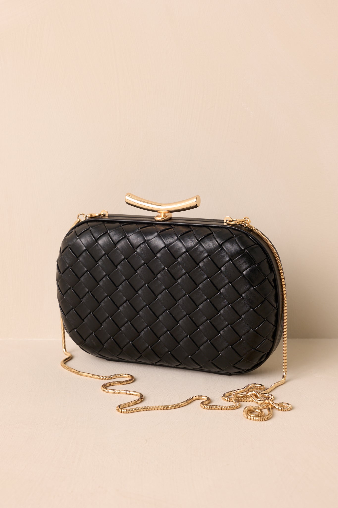 For Certain Black Woven Faux Leather Clutch Handbag