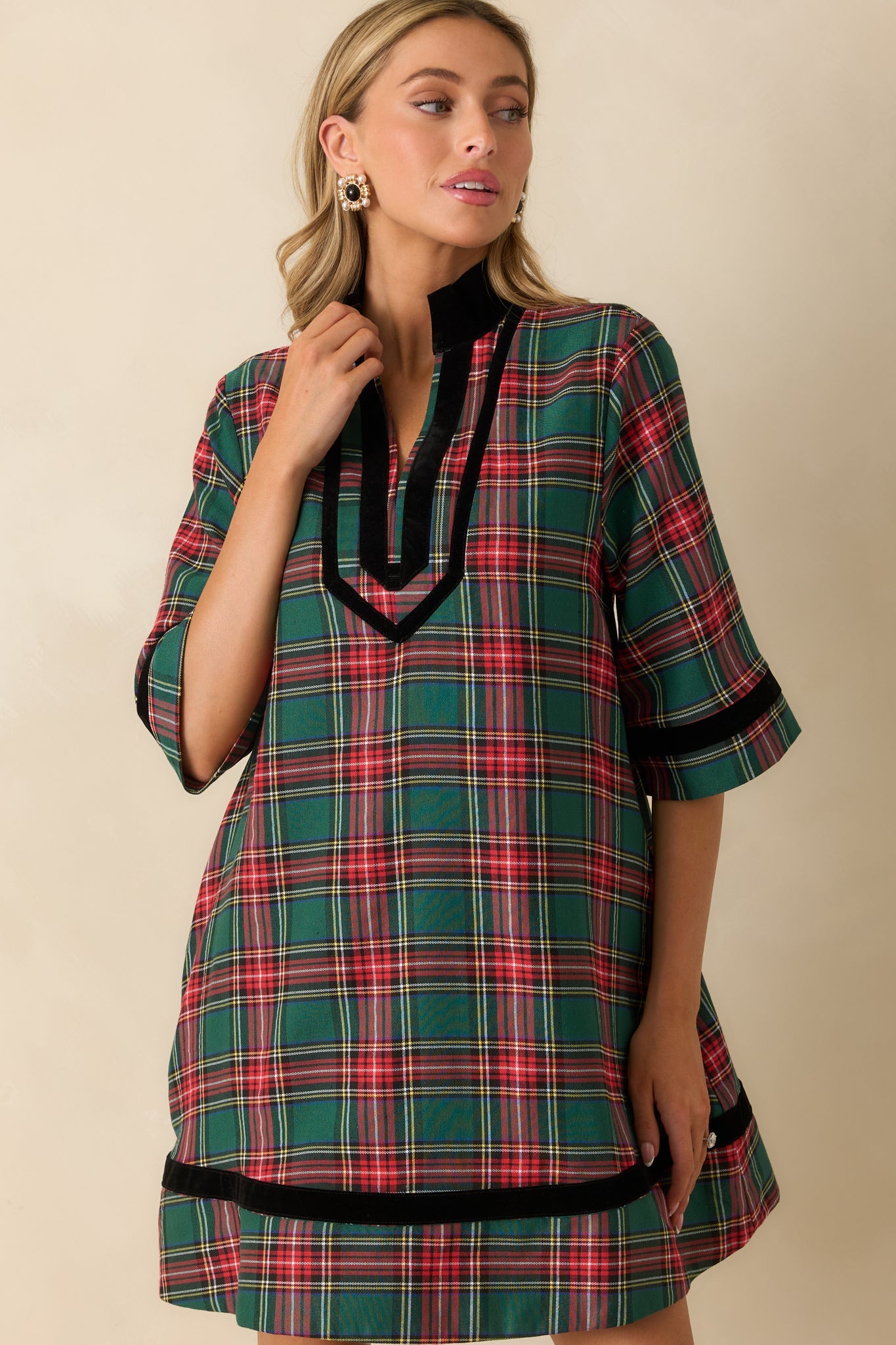 New Traditions Green Plaid Mini Dress