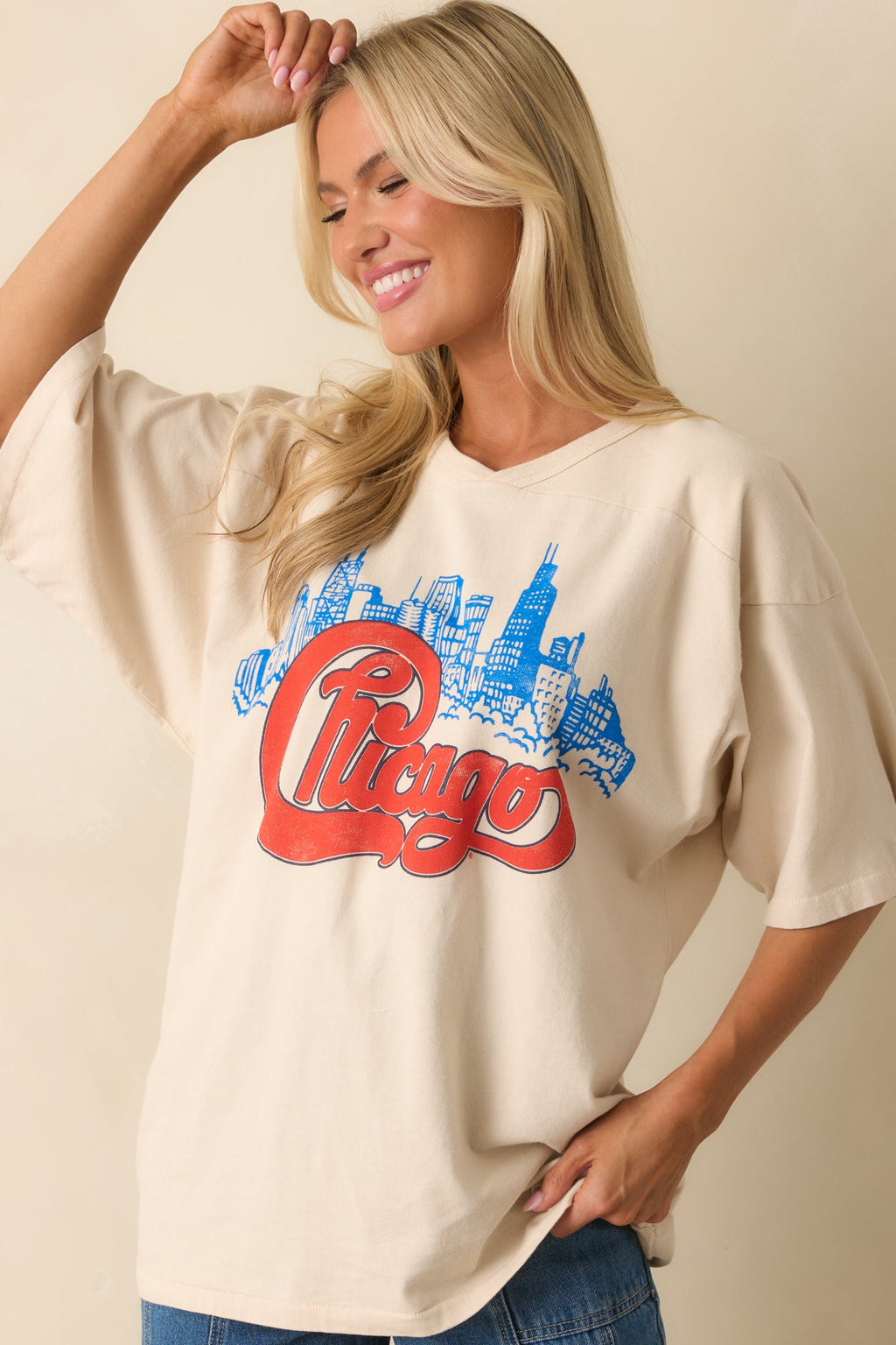 Chicago Skyline Ivory Cotton Oversized Jersey Tee