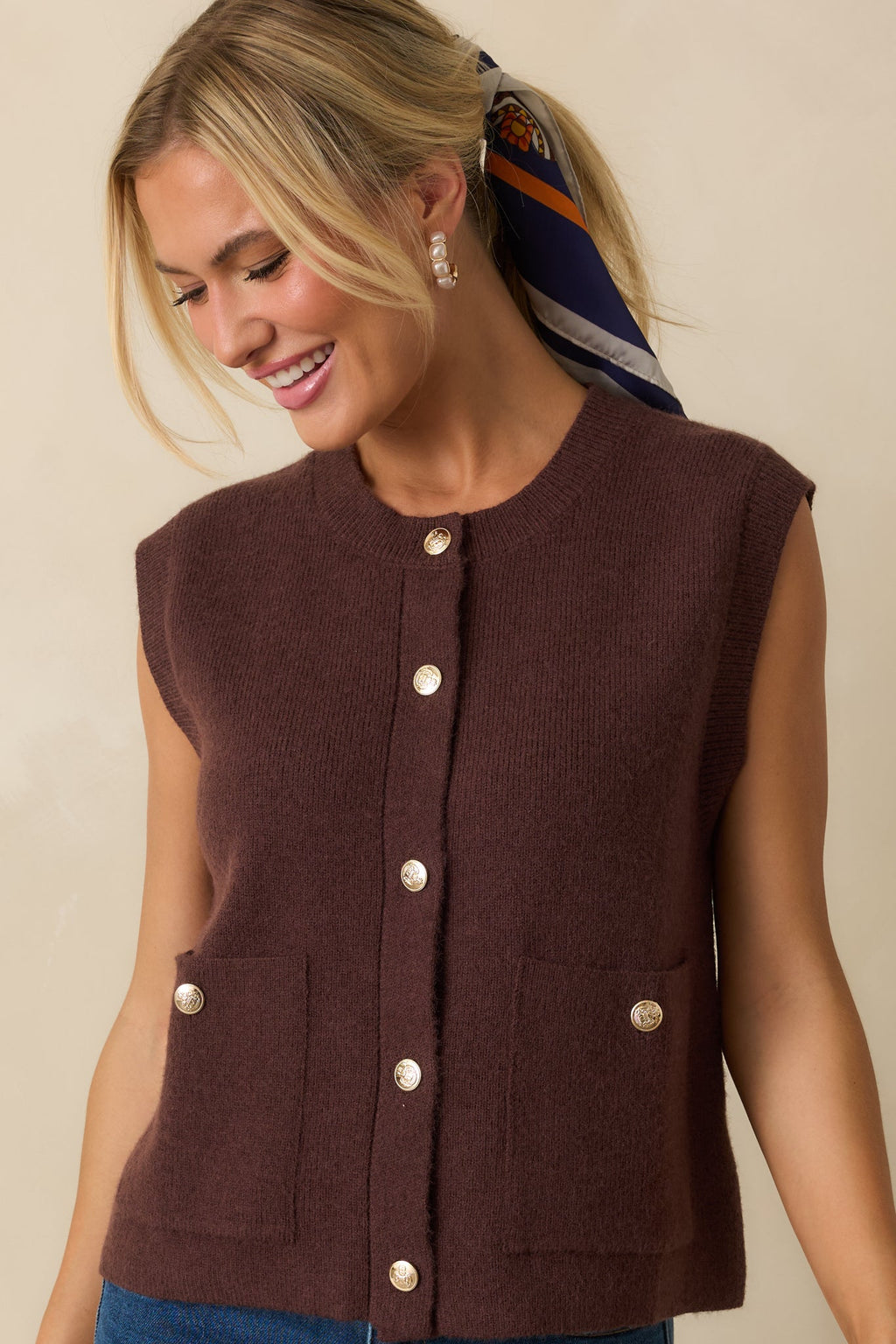Keep Me Near Chocolate Brown Button Front Sweater Vest