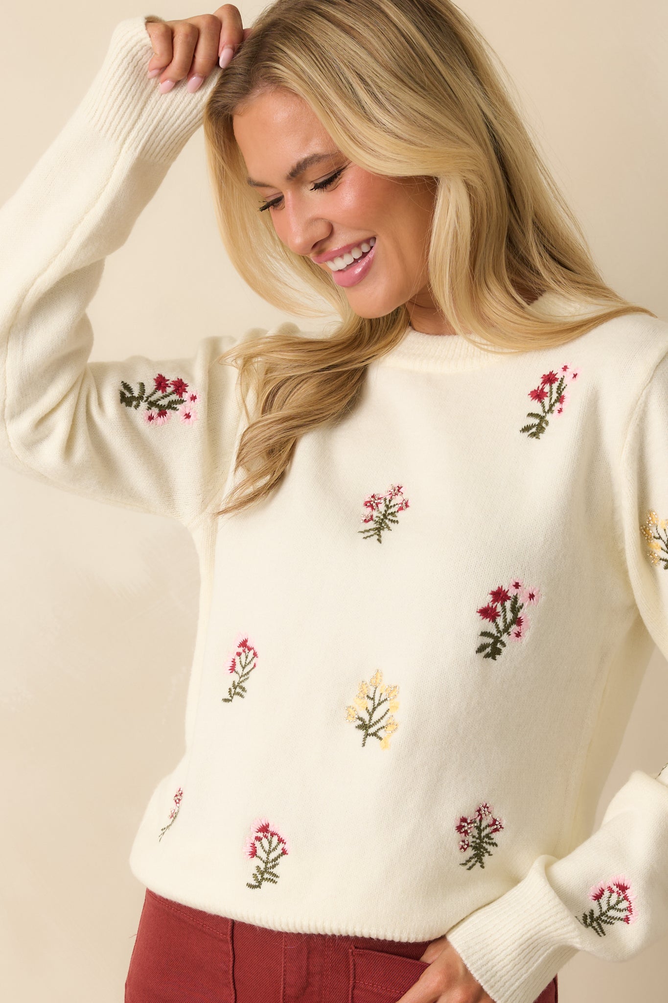 Stay True To Yourself Ivory Multi Floral Embroidered Knit Sweater
