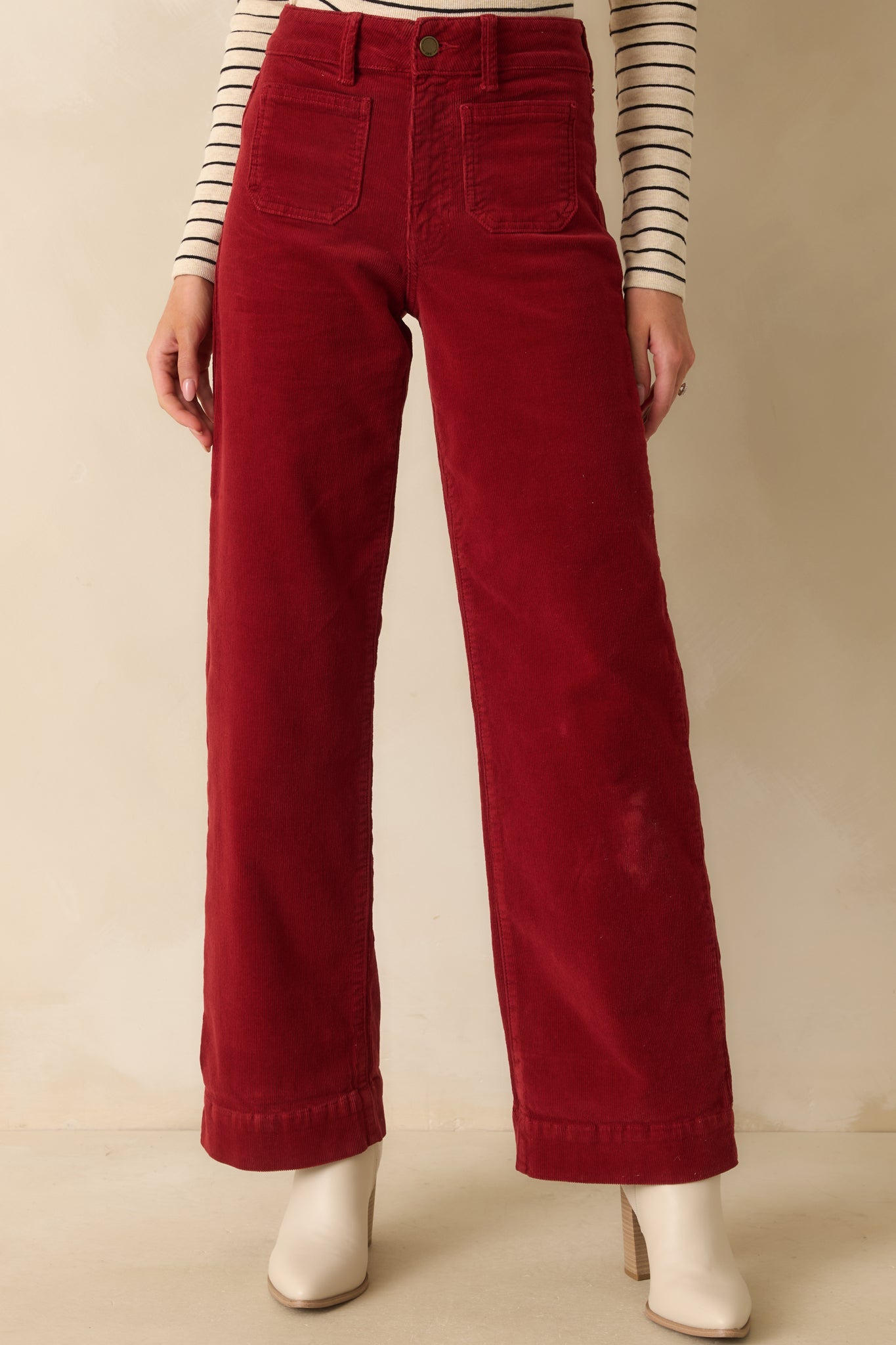 That Works For Me Deep Red Corduroy Wide Leg Pants