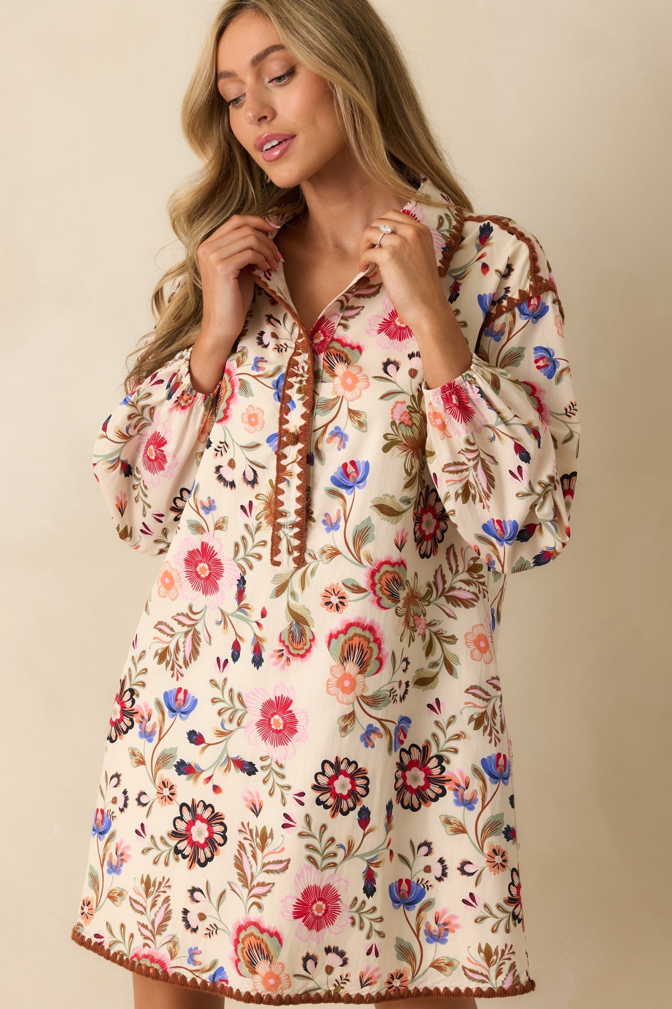 Keep That In Mind Ivory Multi Floral Print Cotton Shift Dress