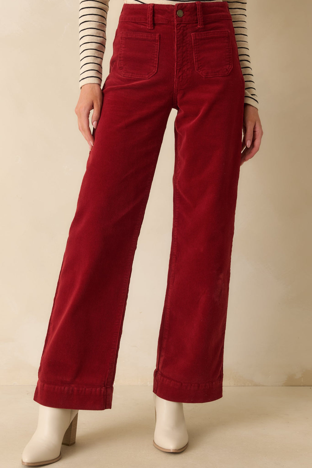 That Works For Me Deep Red Corduroy Wide Leg Pants
