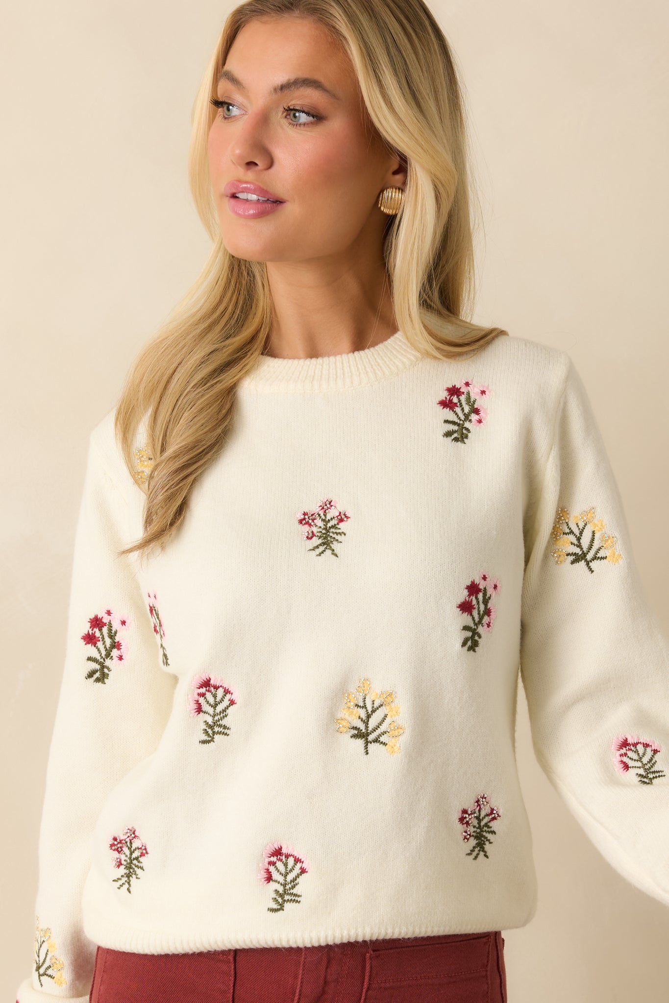 Stay True To Yourself Ivory Multi Floral Embroidered Knit Sweater