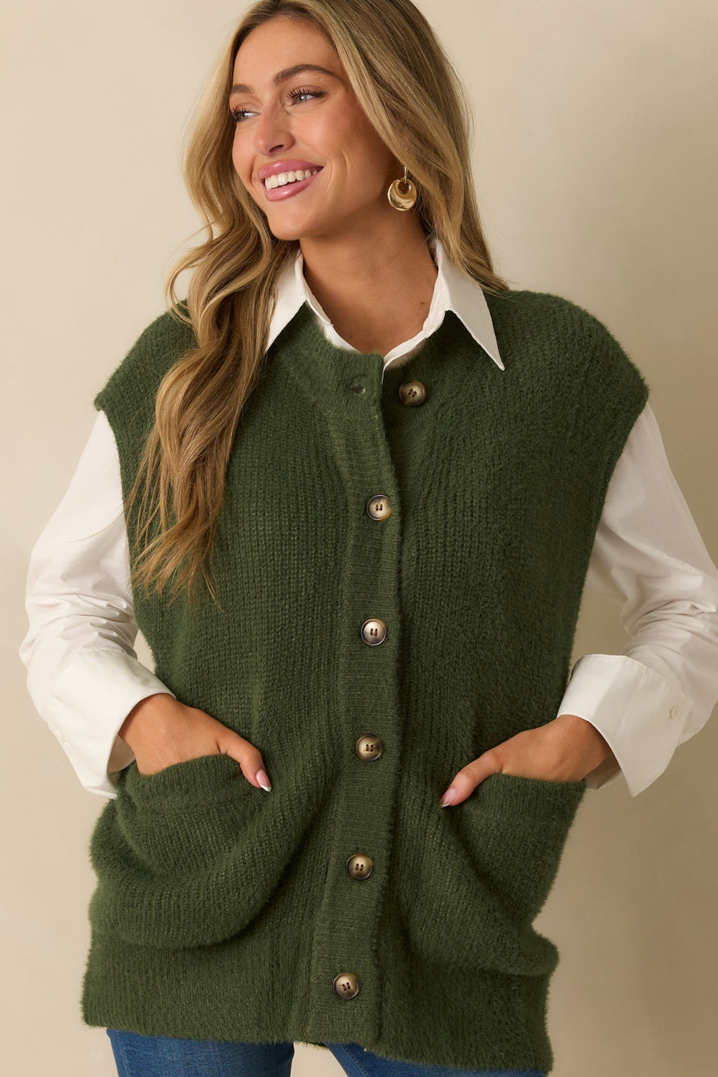 FRNCH Matcha Green Sleeveless Knit Cardigan