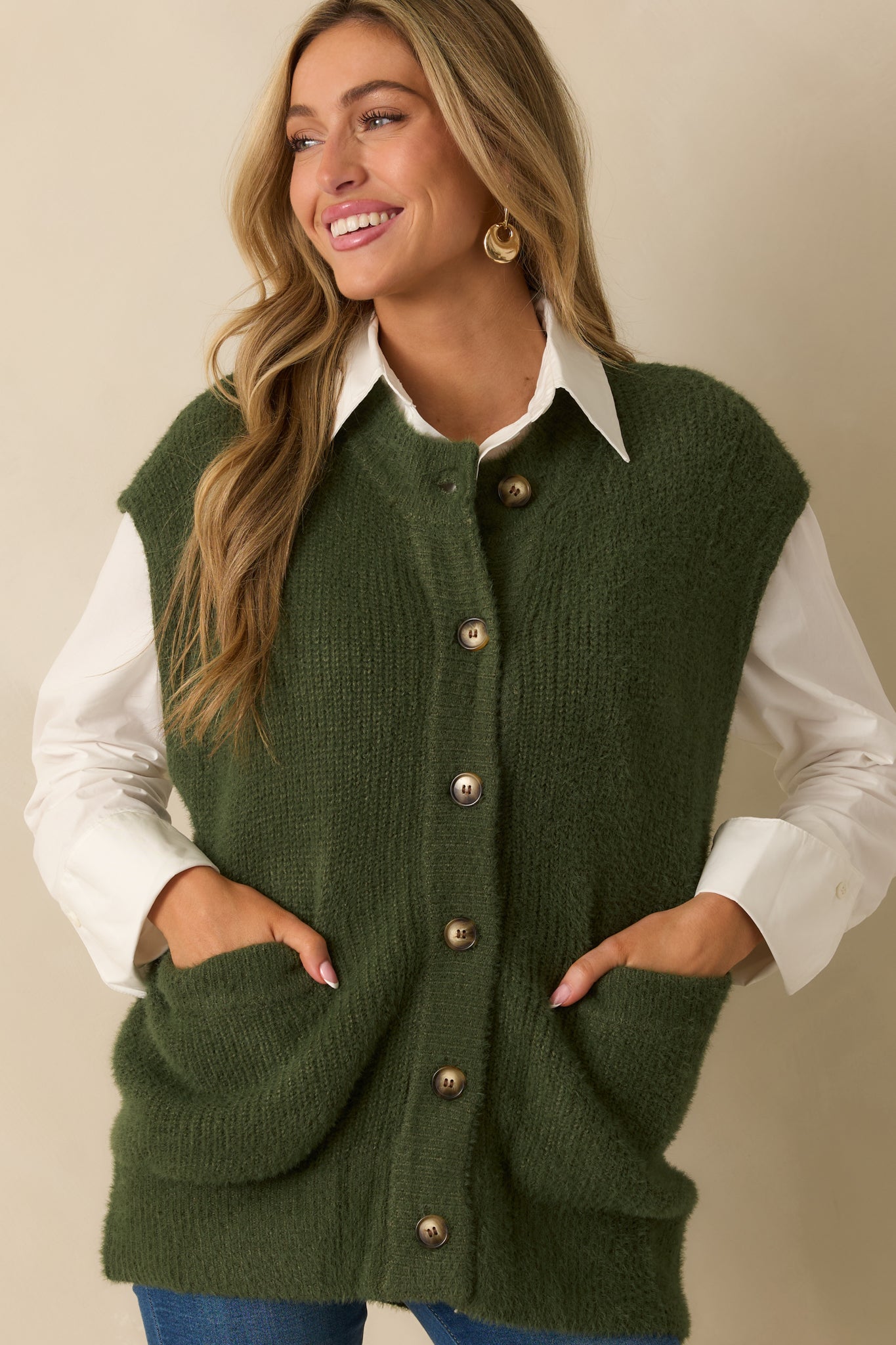 FRNCH Matcha Green Sleeveless Knit Cardigan